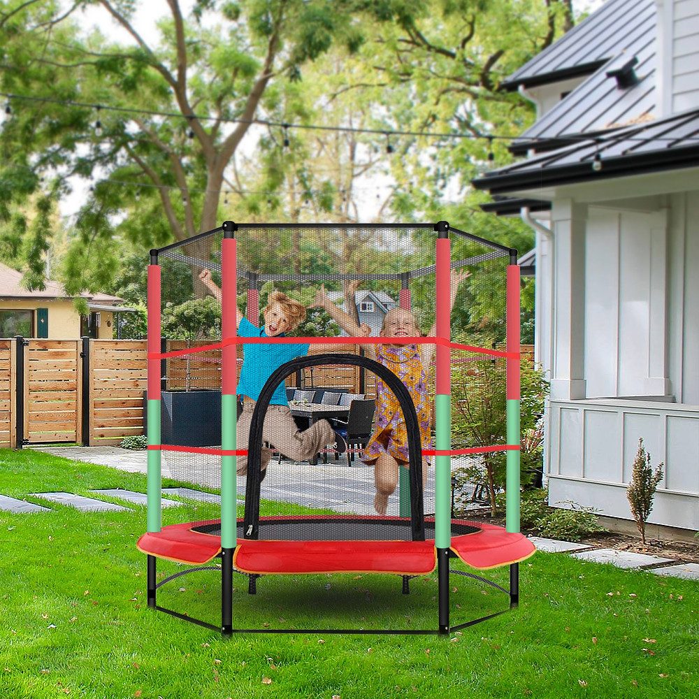 JEOBEST Gartentrampolin Outdoor Trampolin mit Sicherheitsnetz, Ø 140 cm, Kinder Trampolin, Fitnesstrampolin, belastbar bis 50 kg