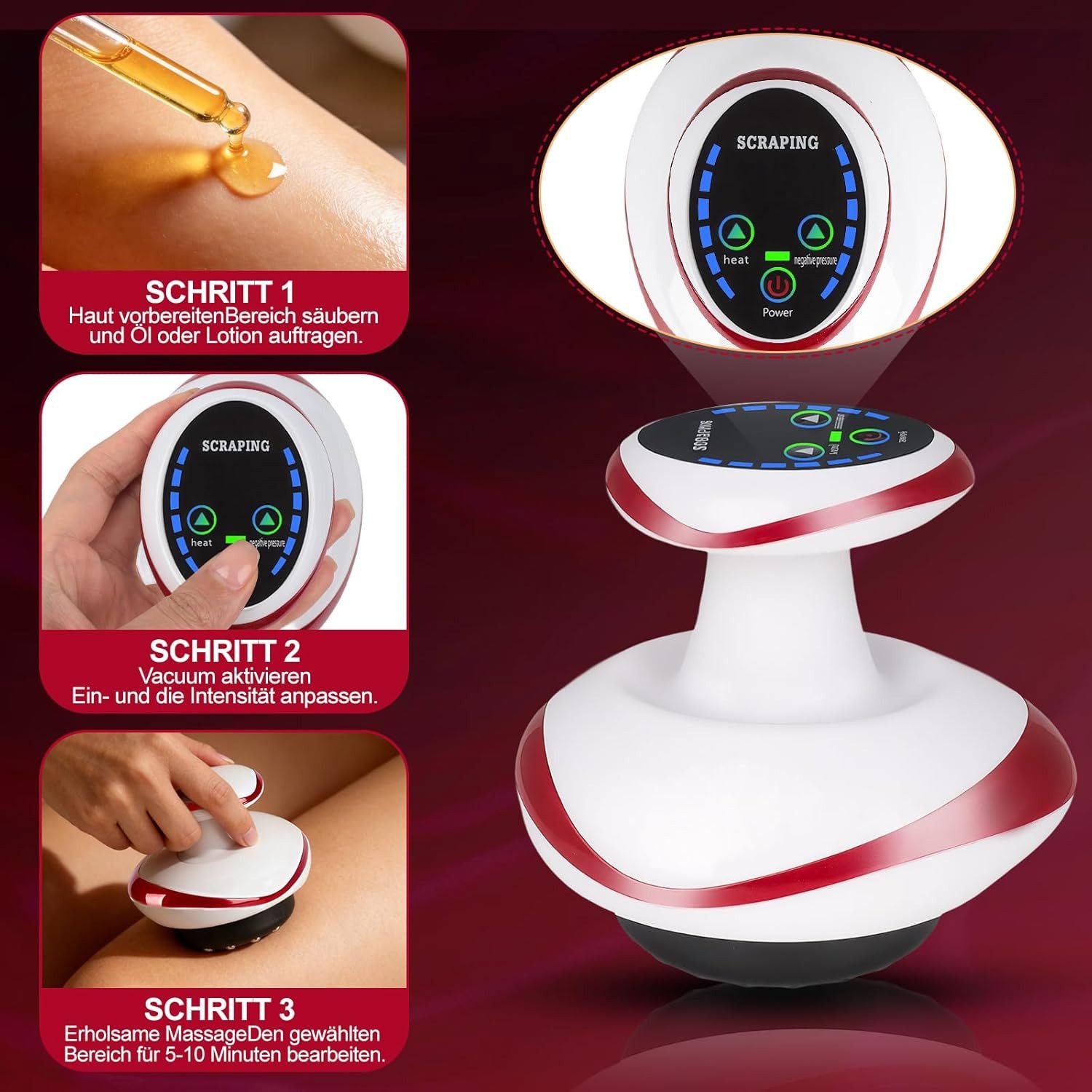 Athlix Massagegerät Körpermassagegerät Saugnapf Heizung Fett Brenner, 6-Gang-Massage + 6-Gang-Heizung – Bild 5 von 5