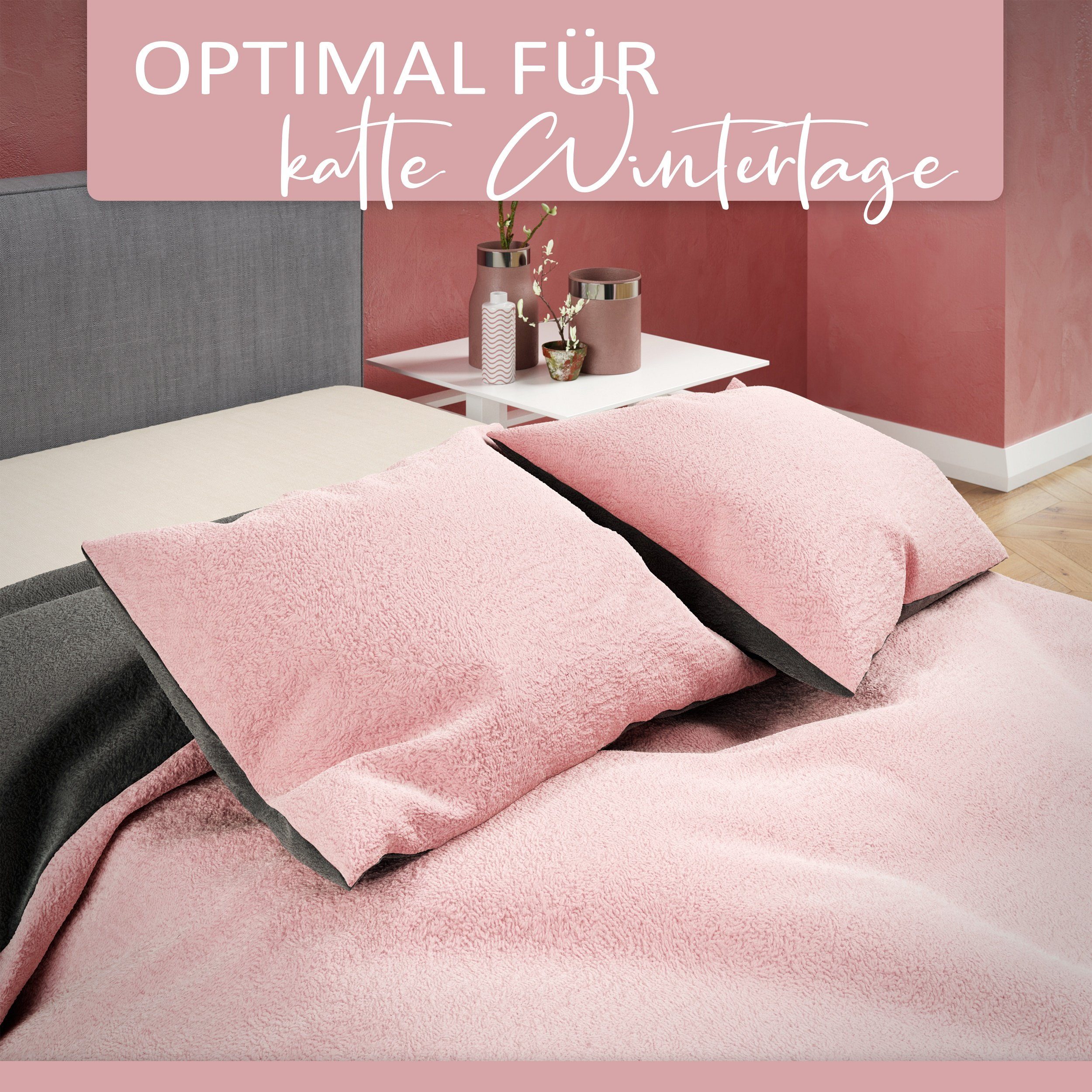 Leonado Vicenti Bettwäsche Winter Teddy Plüsch, Fleece, 4 teilig, Flauschig warmes Cashmere Touch, Einfarbig – Bild 4 von 5