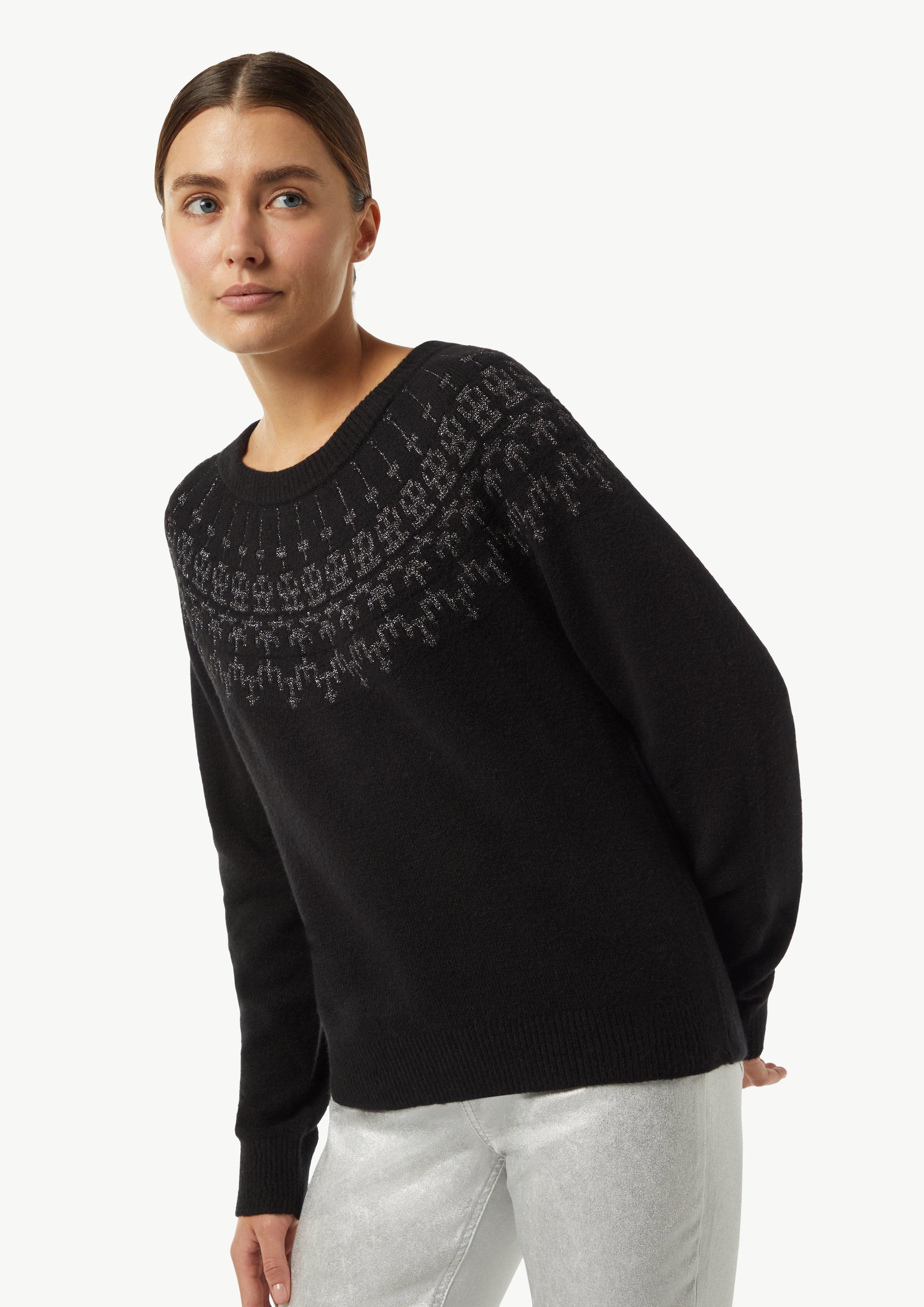 Comma Langarmshirt Strickpullover mit Norwegermuster Artwork günstig online kaufen