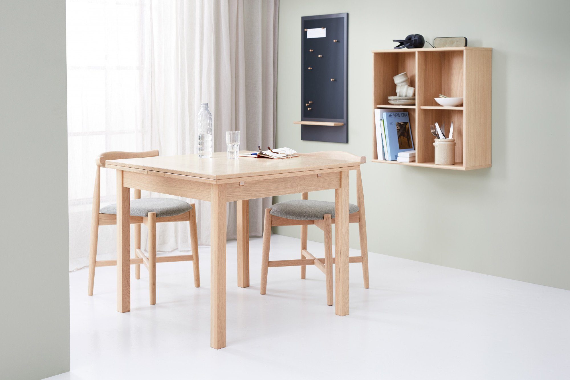 Hammel Furniture Essgruppe Findahl/Basic by Hammel Dinex/Dora, (Set, 3-tlg), mit Dinex Esstisch 90(166)x90 und 2 Dora Stühle