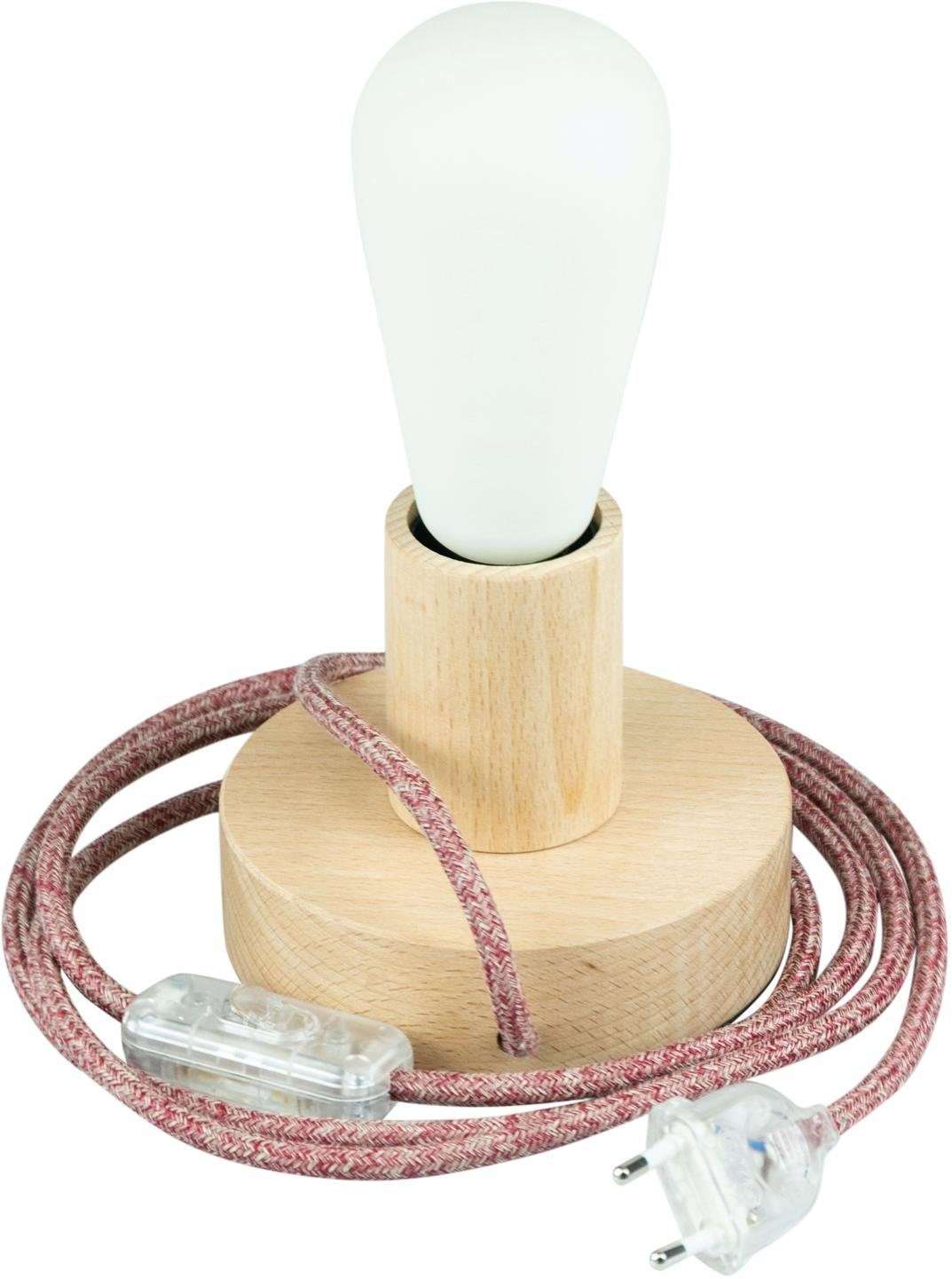 SEGULA Tischleuchte »Tischlampe Holzrondell, 2m Textilkabel burgund«, ohne  Leuchtmittel, Mit Schalter