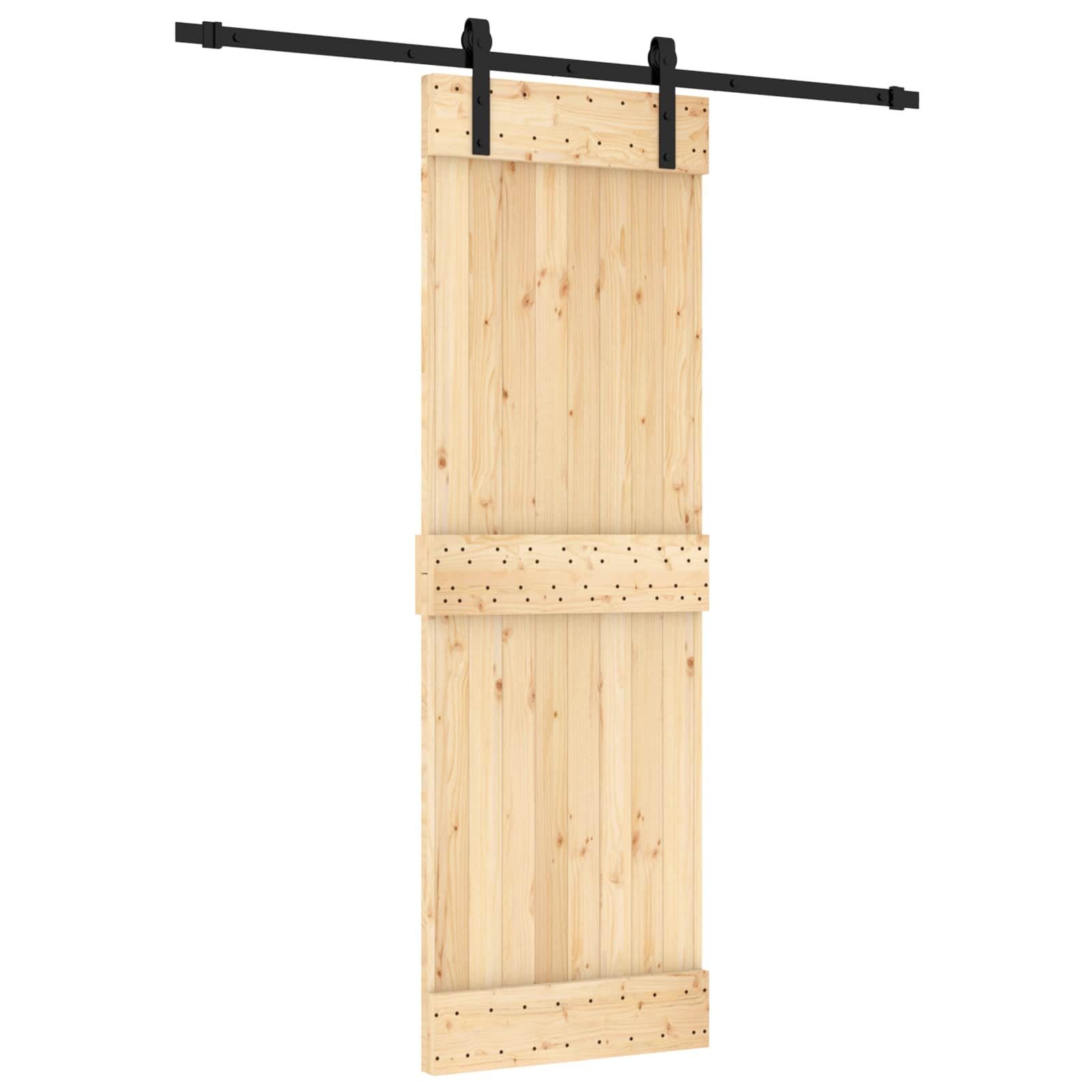 furnicato Schiebetür Massivholz 70 x 210 cm Natur Schwarz, Stabile Laufschiene aus Stahl für platzsparende Innentür