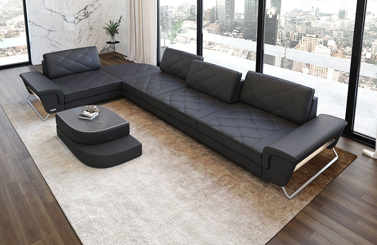 Ecksofa wahlweise Multifunktionskonsole Couch mit Form Luxus Ledersofa, Eckcouch Designer Leder Rotello L Sofa Dreams