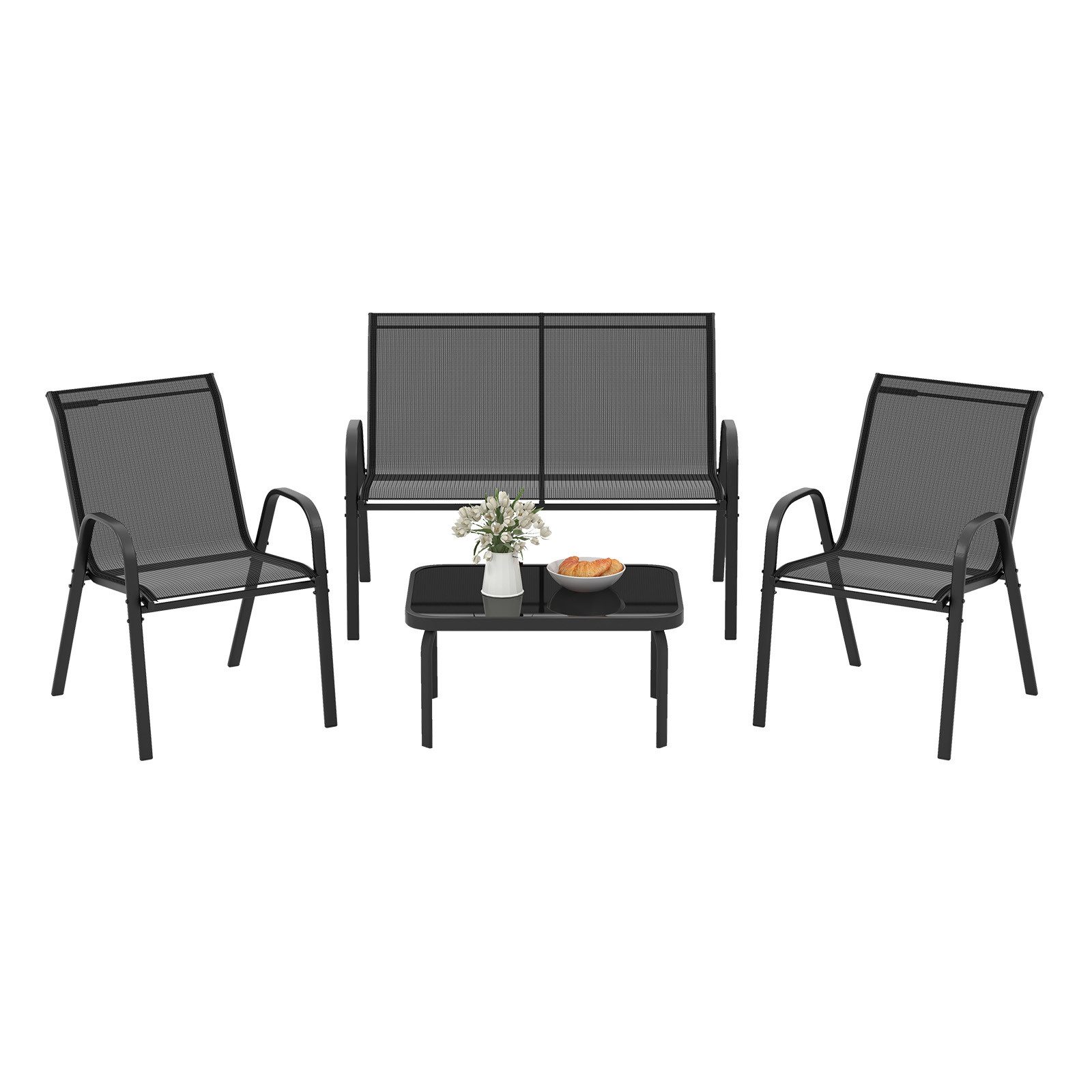 KOMFOTTEU Balkonset, (4-tlg), mit Couchtisch & Gartenbank & 2 Essstühle