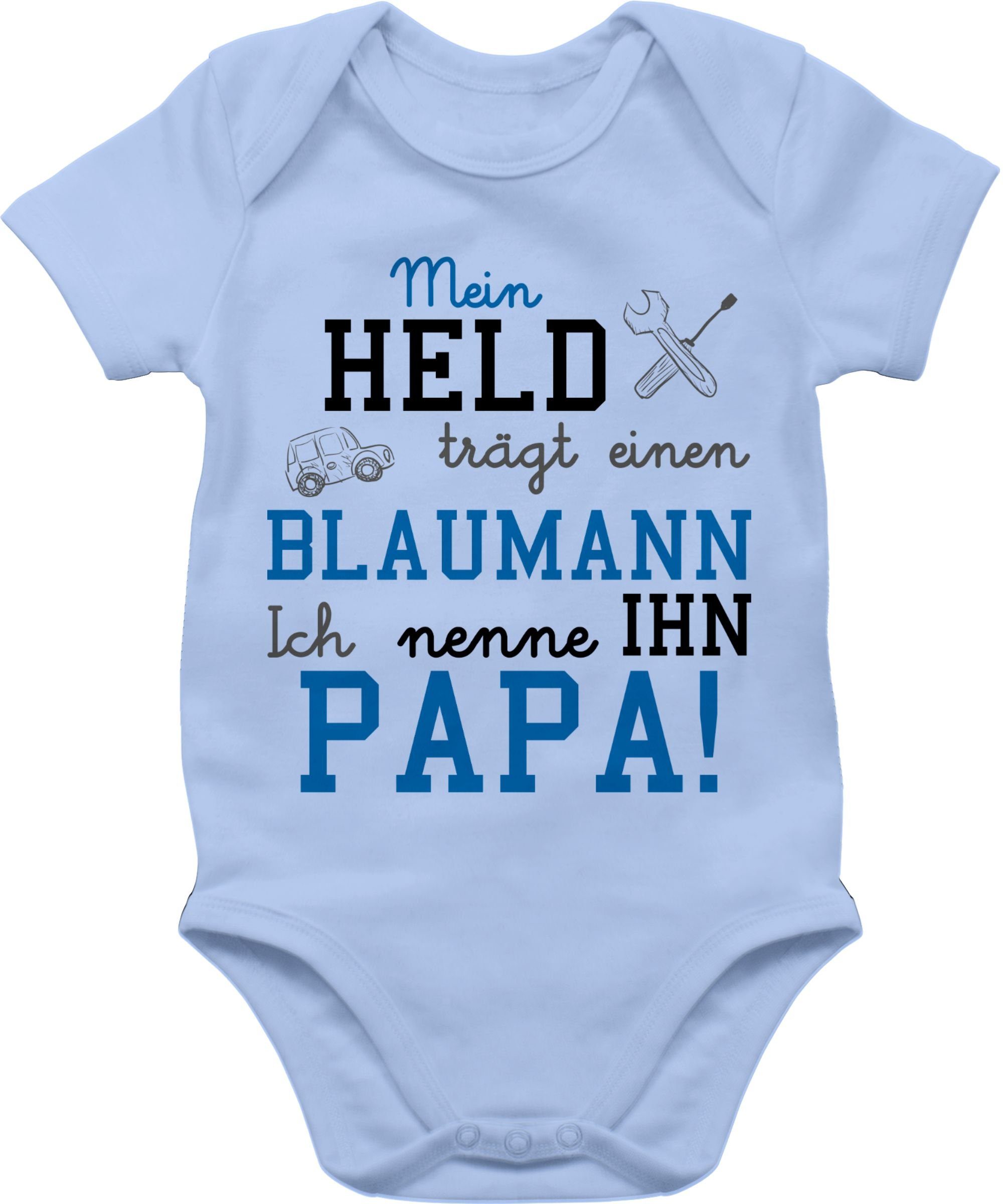 Shirtracer Shirtbody »Mein Held trägt einen Blaumann - Statement Sprüche  Baby - Baby Body Kurzarm« body für baby mädchen vatertag - strampler papa  held