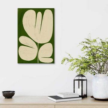 Posterlounge Leinwandbild ATELIER M, Große weiße Blume auf Grün, Wohnzimmer Modern Malerei