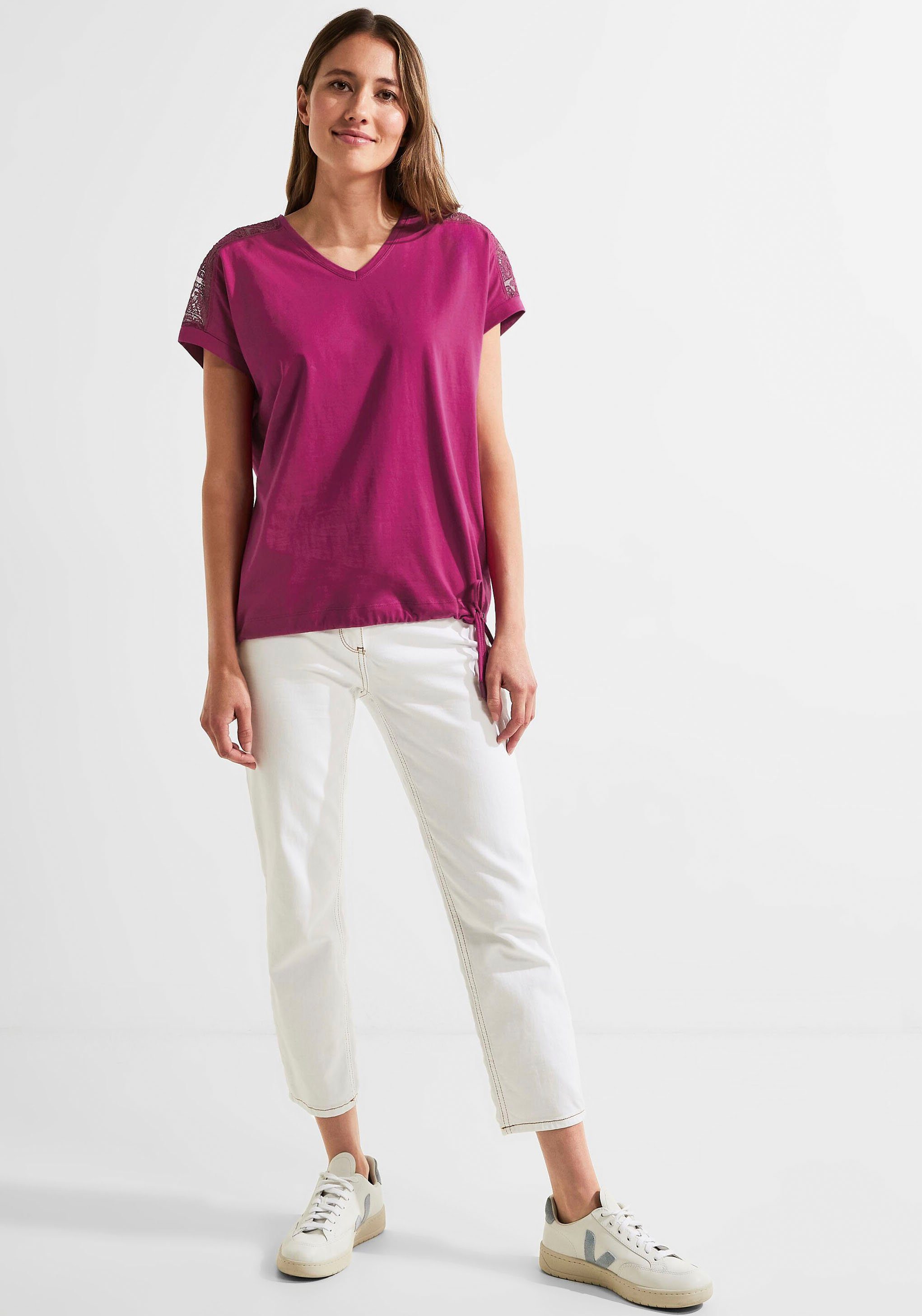 Cecil T-Shirt -Ausschnitt abgerundetem V mit cool pink leicht