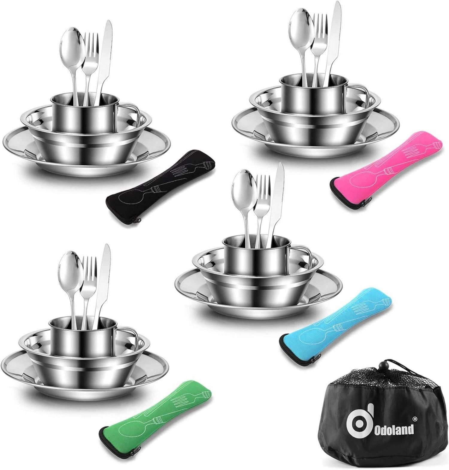 Campingstuhl Campingbesteck Set Edelstahl Outdoor 29-teilig Teller Tasse Besteck