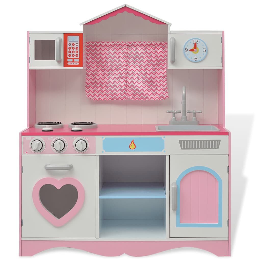 vidaXL Spielküche Spielzeugküche Holz 82×30×100 cm Rosa und Weiß MDF