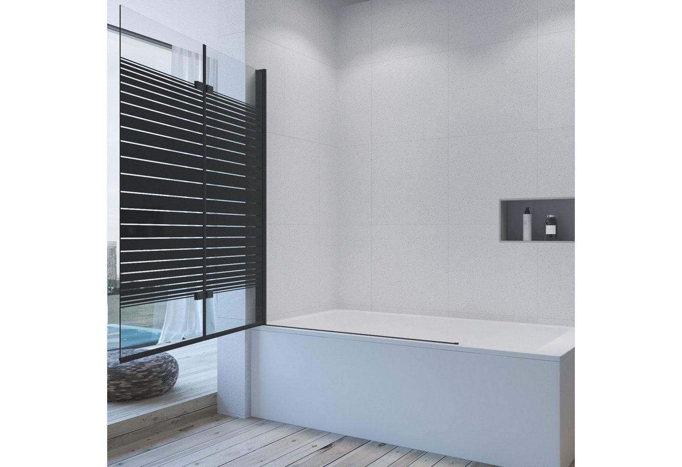 Thumbnail - AQUALAVOS Badewannenaufsatz Badewannenaufsatz 80/120 cm Eck Duschwand mit Seitenwand für Badewanne, 5 mm Einscheiben-Sic...