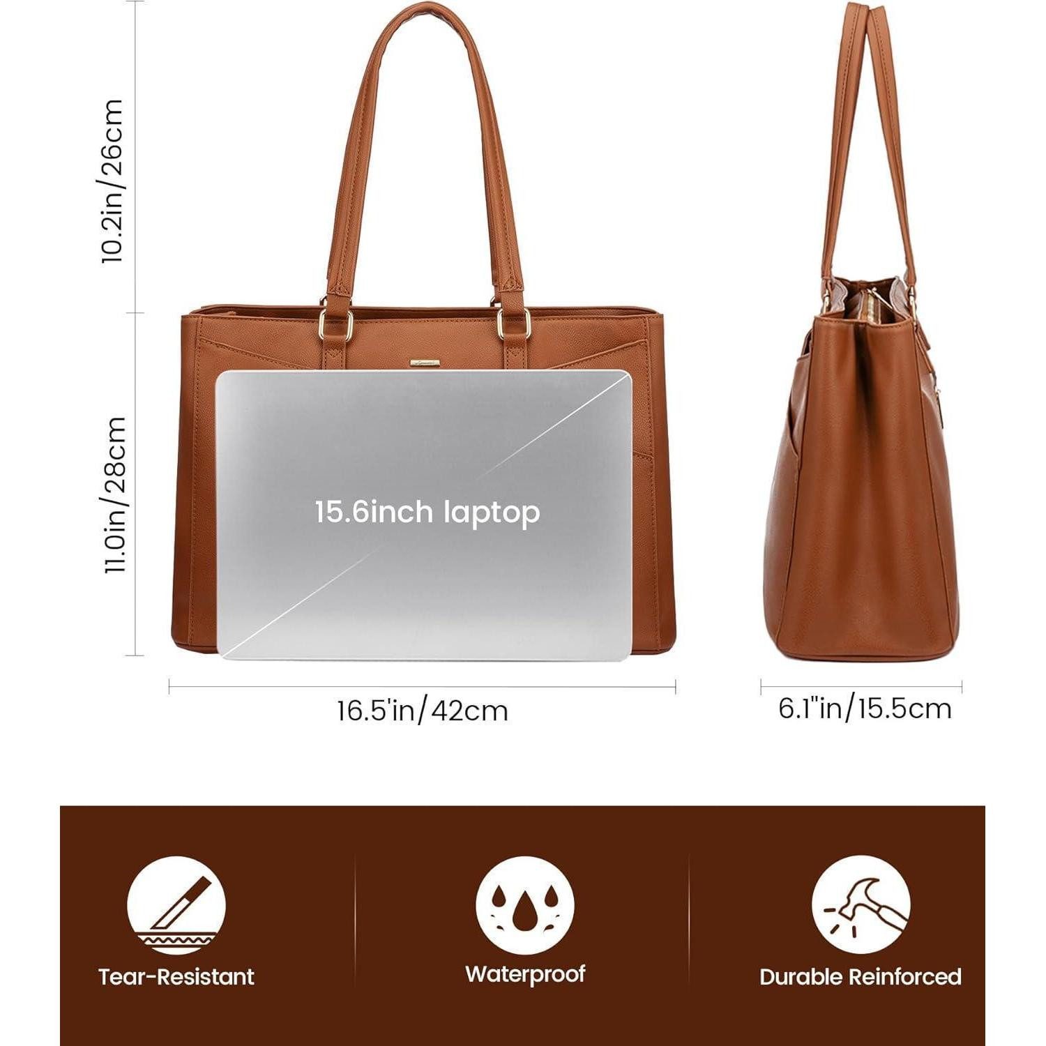 LuxusKollektion Laptoptasche Laptop Handtasche Damen 15,6 Zoll Braun Lehrertasche Büro Uni