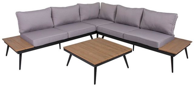 GARDEN PLEASURE Loungeset RIBA, 15-tlg., 2 Bänke, Tisch 76x76 cm, Aluminium, grau