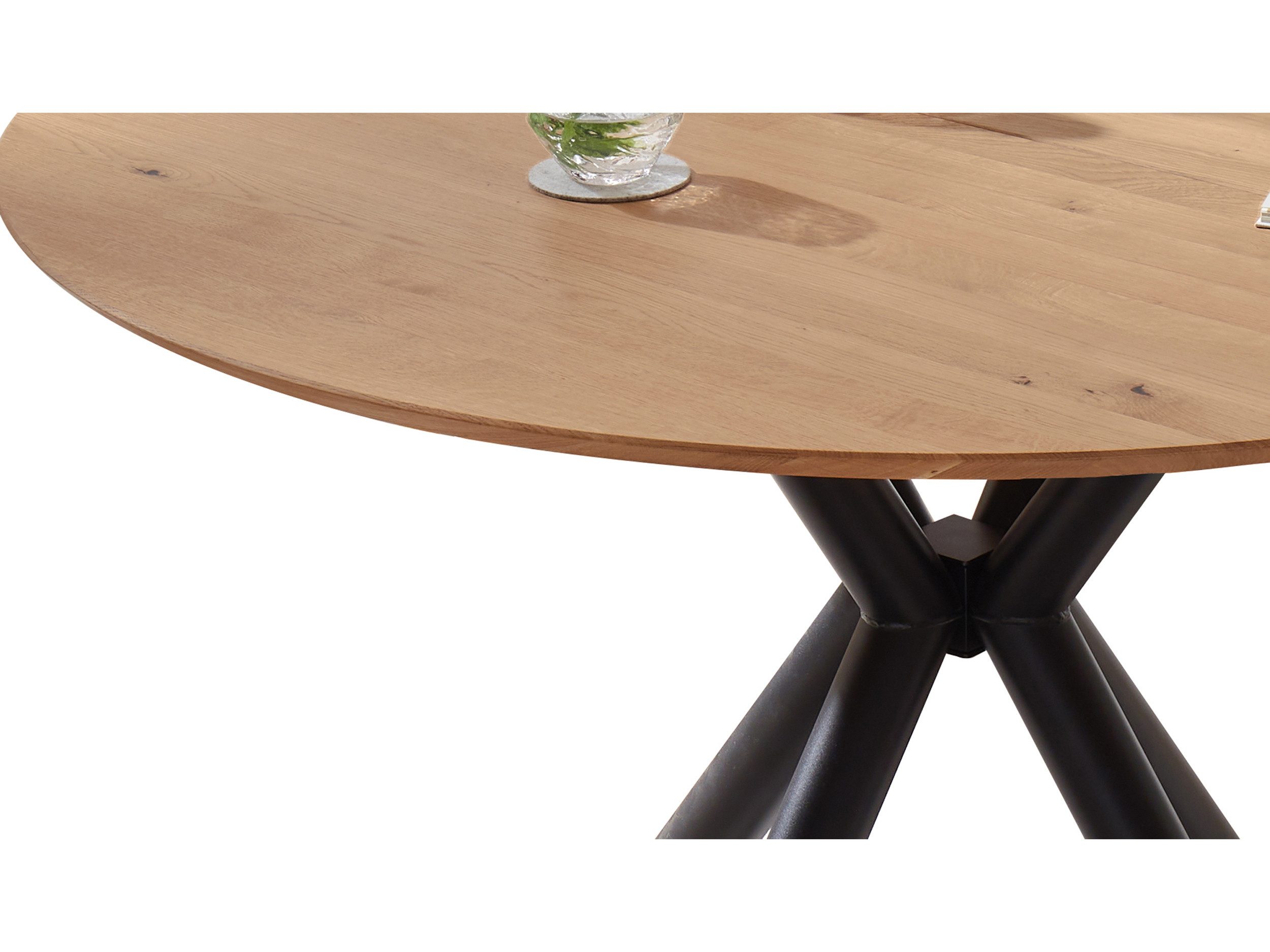 Massivart® Esstisch Wildeiche Massivholz geölt, ausziehbar 120-170 cm »ARVID«, Metall Gestell • innenliegender Butterfly-Auszug • Industrial Look – Bild 4 von 5