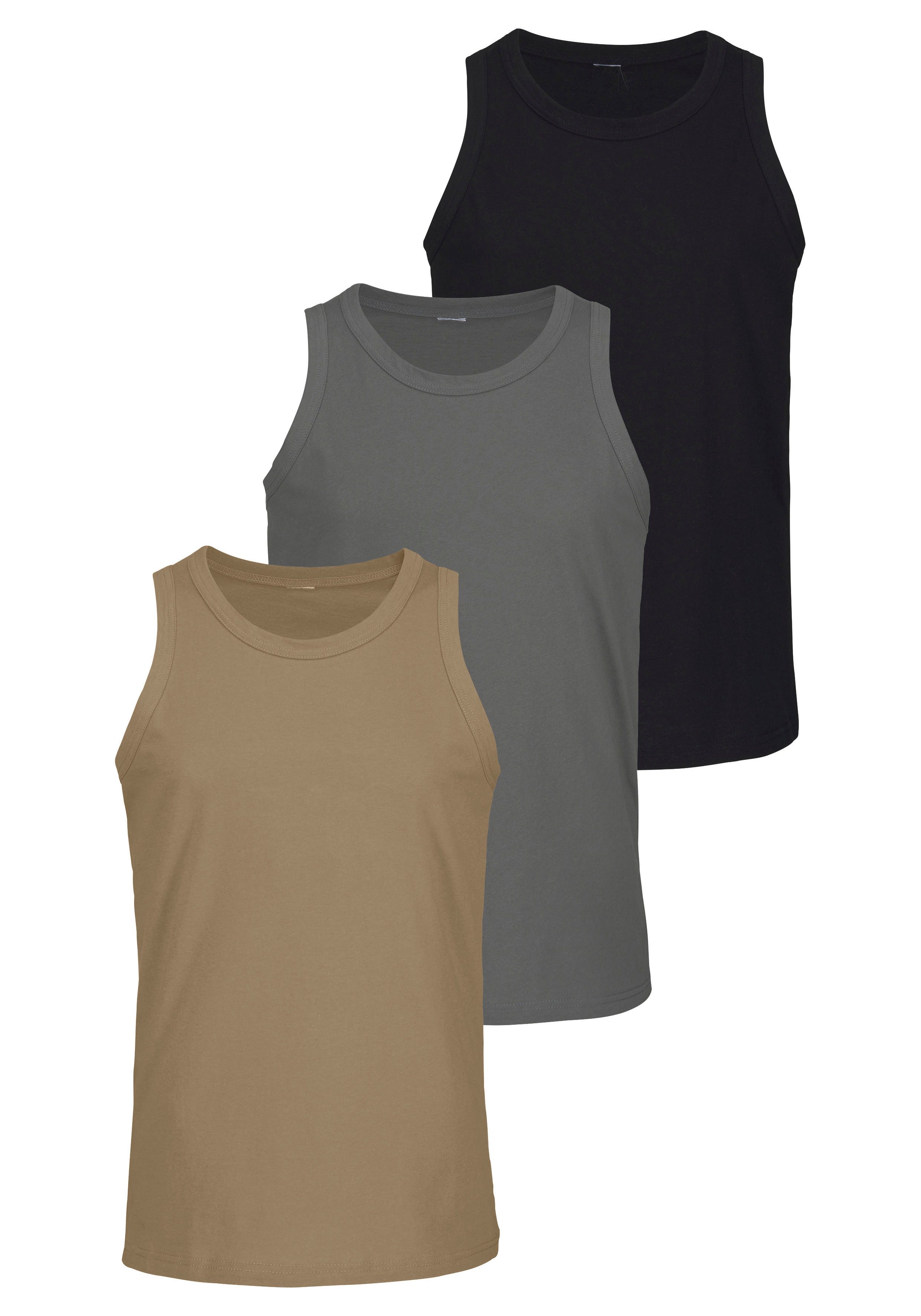 H.I.S Tanktop, Unterziehshirt, Unterhemd für Herren (3er-Pack) unifarben, Rundhalsausschnitt, aus Baumwolle
