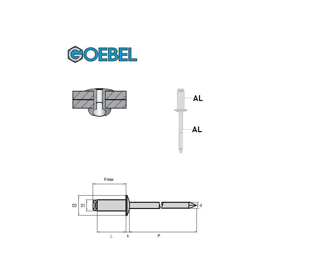 GOEBEL GmbH Blindniete 7070530600, 3,0 St., 1000 Aluminium mm, STANDARD 6,0 Popniete), Flachkopf Aluminium Niete - x Flachkopf - / (1000x - ISO15981