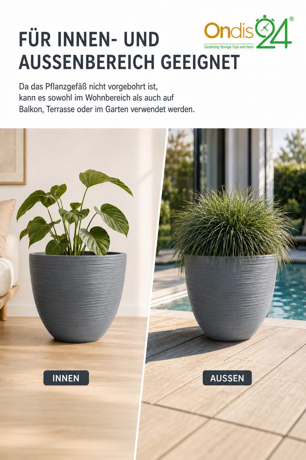 ONDIS24 Pflanzkübel Blumenkübel Pflanztopf Isis Schiefer, frostsicher, UV beständig