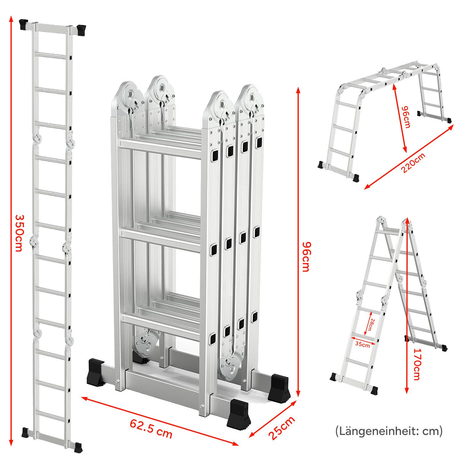 OUTIGO Vielzweckleiter Aluminium Multifunktionsleiter 4x3 Stufen, günstig online kaufen