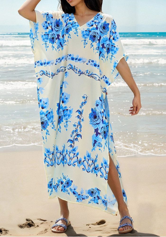 Sommerkleid Strandkleid mit V-Ausschnitt aus Viskose – Luftiges Midikleid