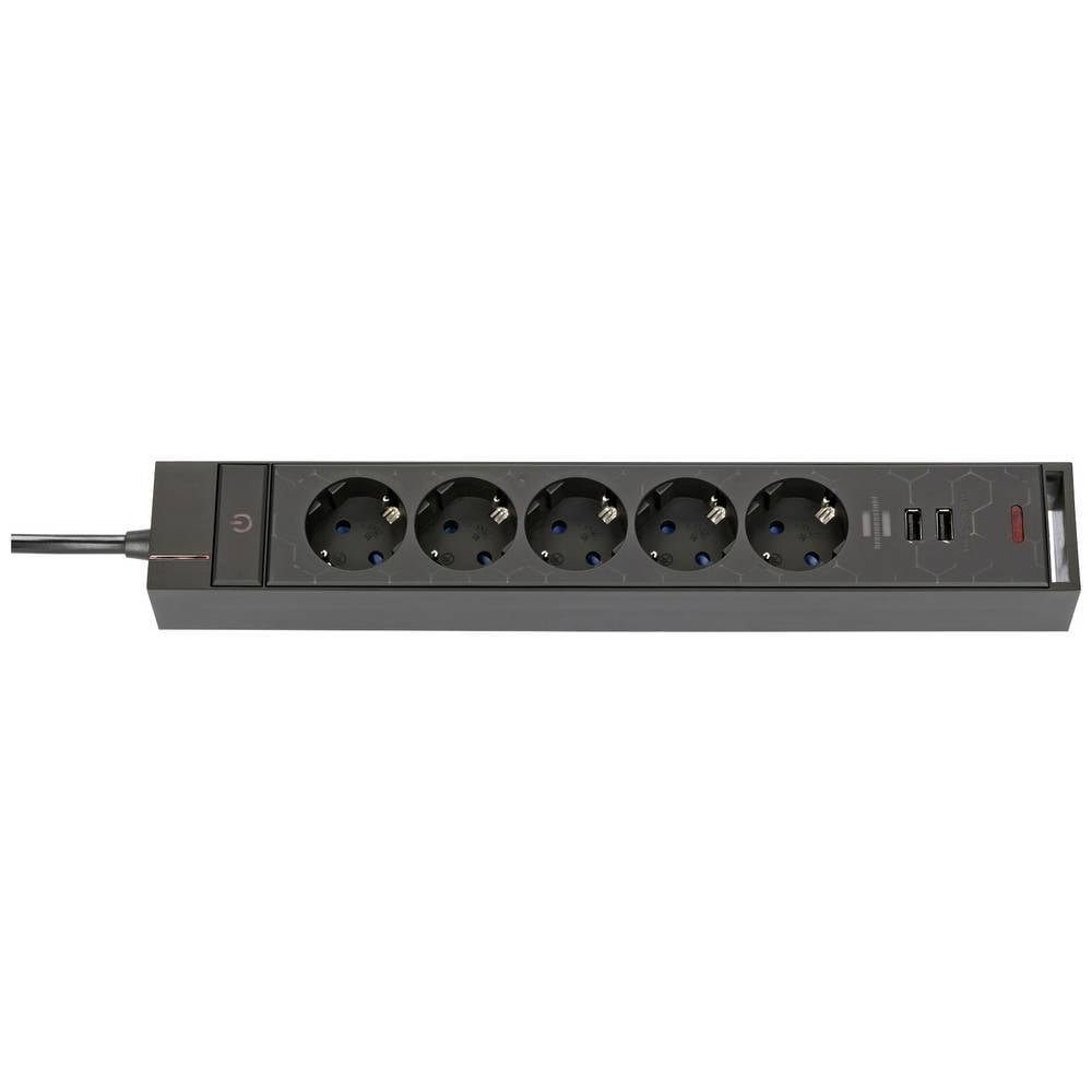 Brennenstuhl Gaming Steckdosenleiste GSL 05 USB-Ladeausgang, mit 5-fach mit Steckdosenleiste, Schalter mit 2
