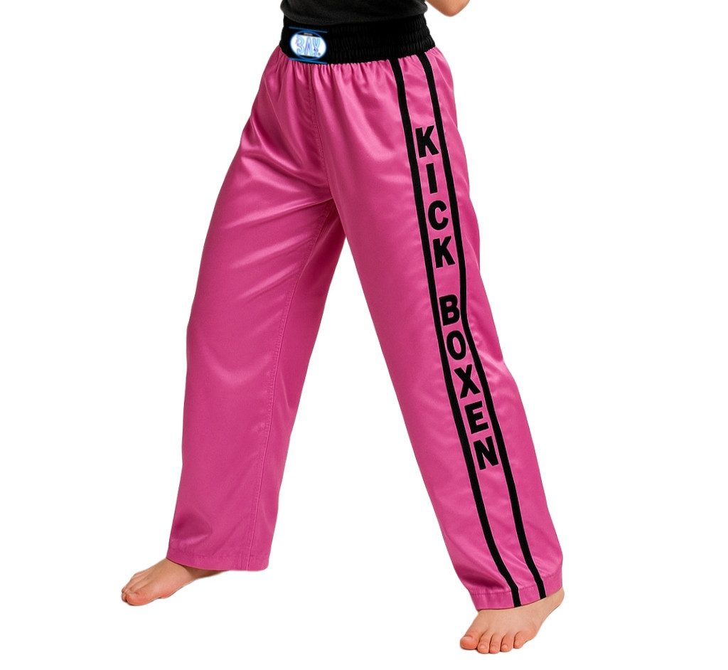 Sporthose Script Kickboxhose pink rosa schwarz Kinder Damen Hose Kickboxen lang