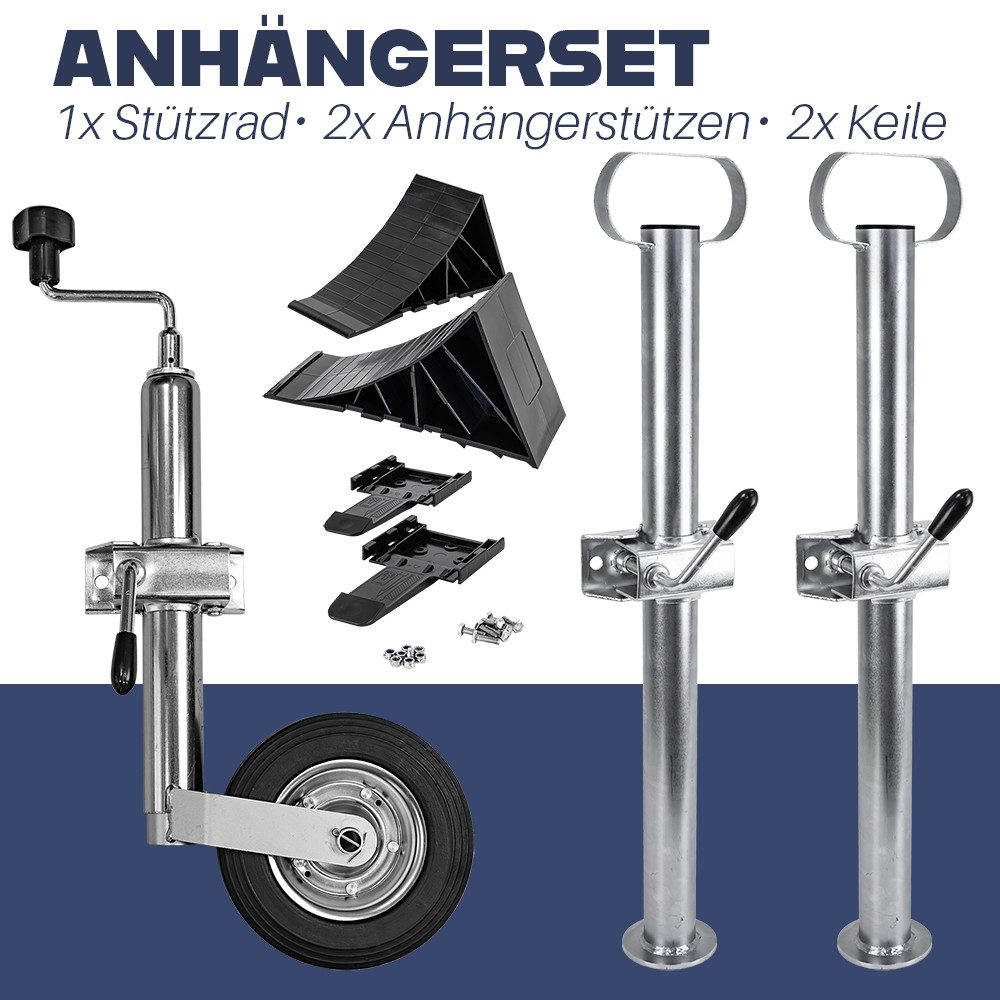Trucky Anhänger-Stützrad Set Stützrad für Anhänger + 2x Anhängerstützen + 2x Unterlegkeile