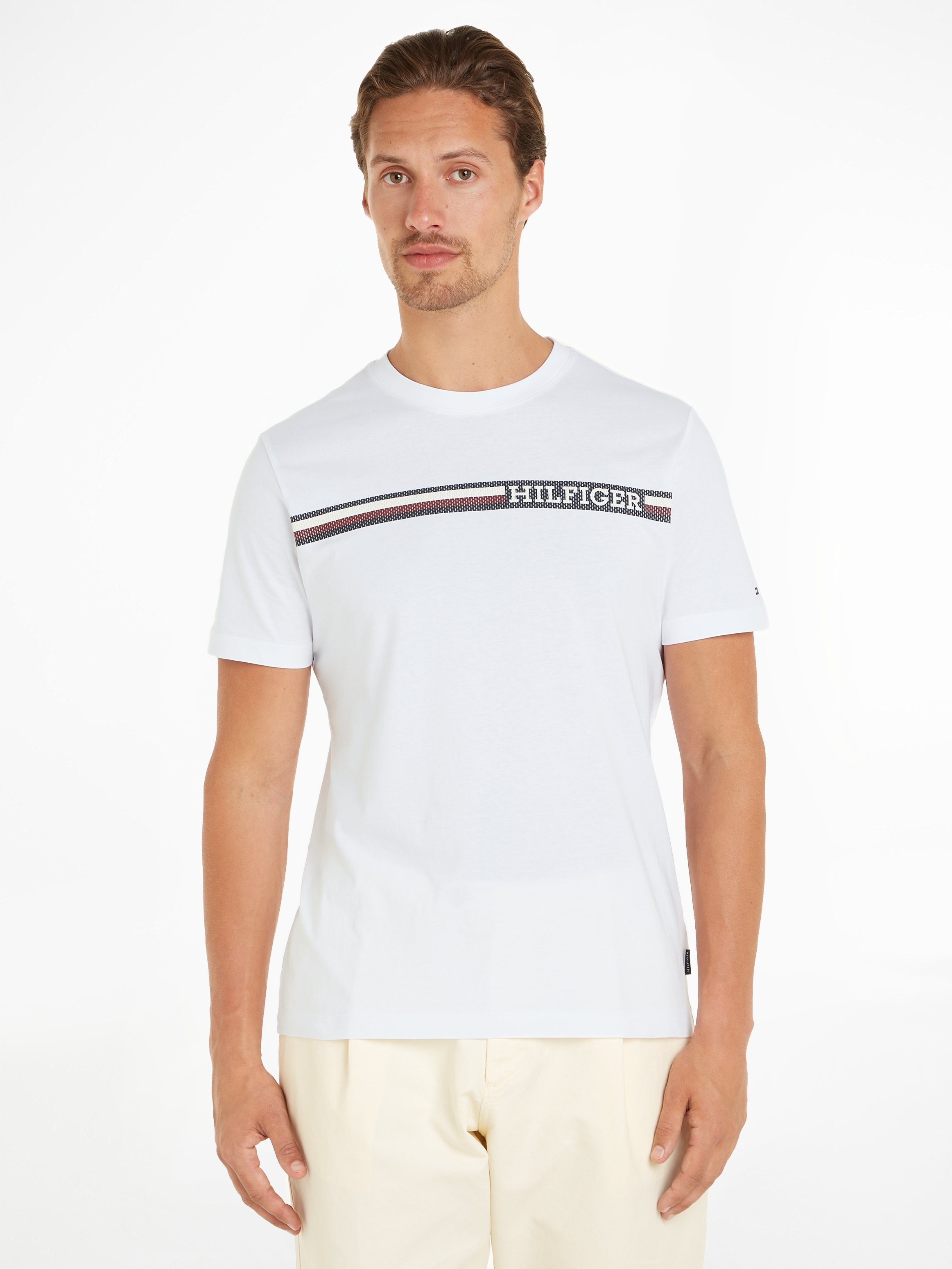 Regulärer Versandhandel Tommy Hilfiger T-Shirt MONOTYPE CHEST STRIPE White mit TEE Markenlogo