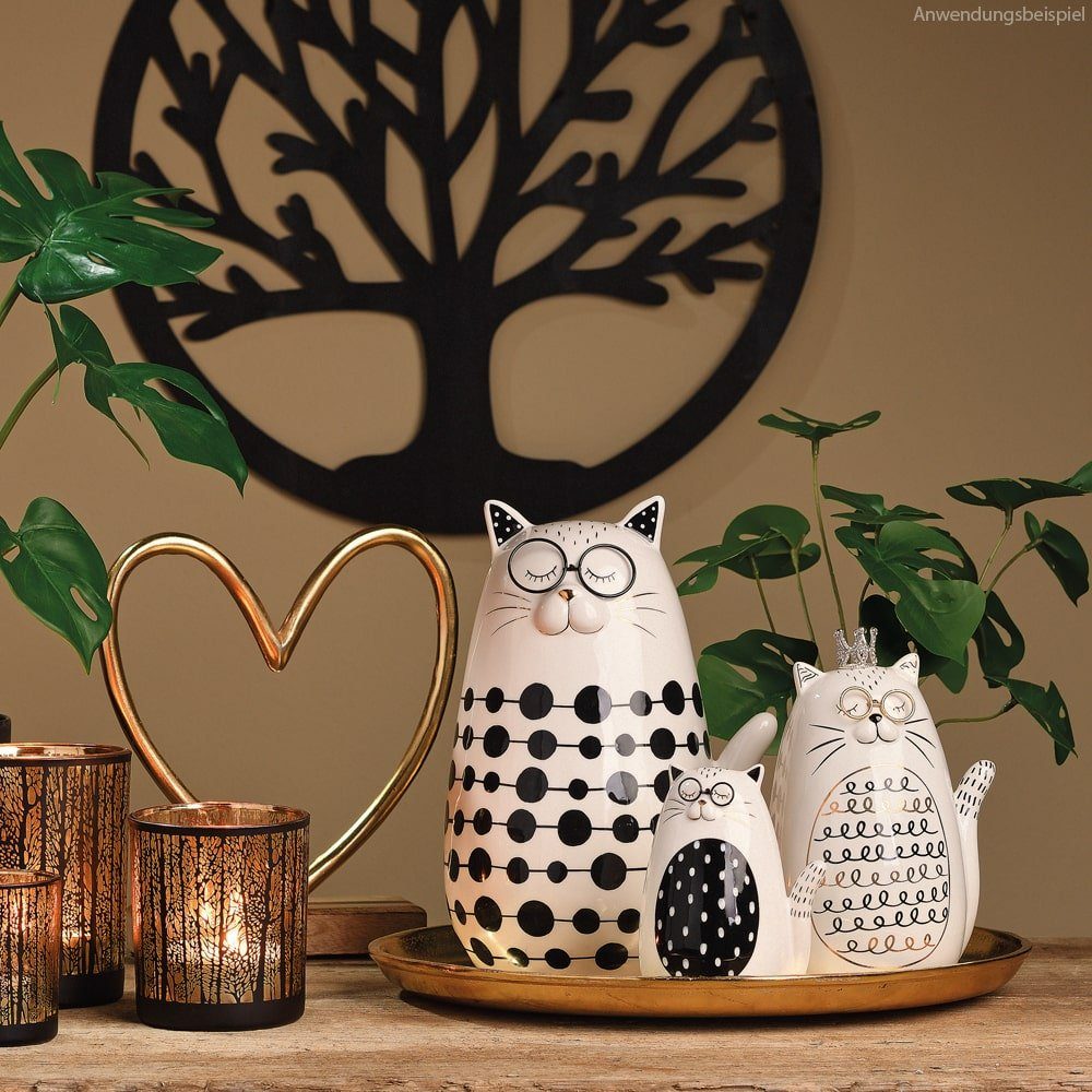 matches21 HOME & HOBBY Dekofigur Katze mit Brille Keramikkatze Keramik weiß günstig online kaufen