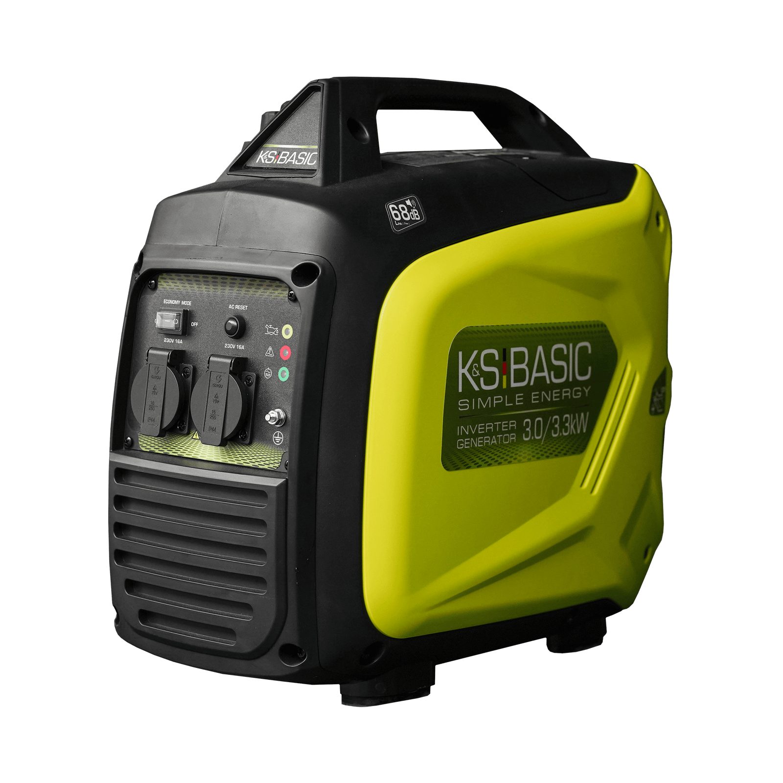 Könner & Söhnen Stromerzeuger KSB 33i S, (Leiser Inverter-Generator (68 dB) mit ECONOMY MODE, 1-tlg., 3.3 kW, kompakte Bauweise, Reset-Taste, EURO V Motor), 100% Kupfer, ECON-Modus, Schalldämmgehäuse, 2x Steckdosen