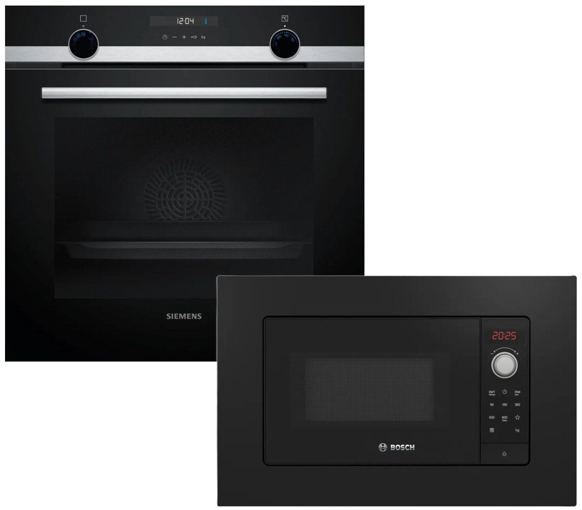 SIEMENS Backofen-Set Teleskopauszug cookControl + BOSCH Mikrowelle 38cm Nischenhöhe, mit 1-fach Teilauszug, Hydrolyse