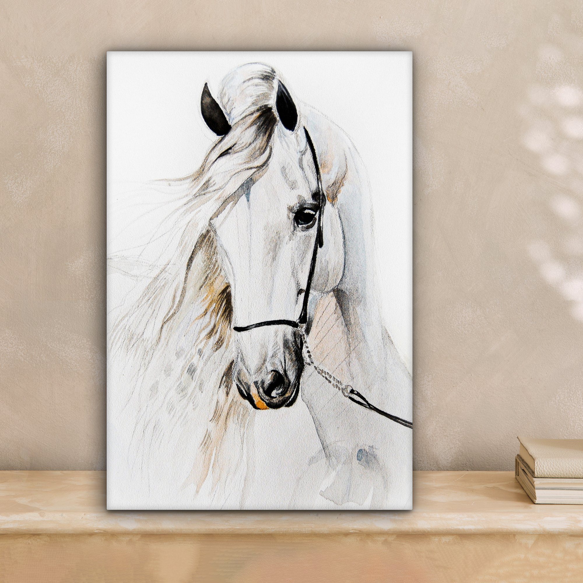 OneMillionCanvasses® Leinwandbild Pferd - Aquarell - Tiere - Weiß, Fotodruc günstig online kaufen