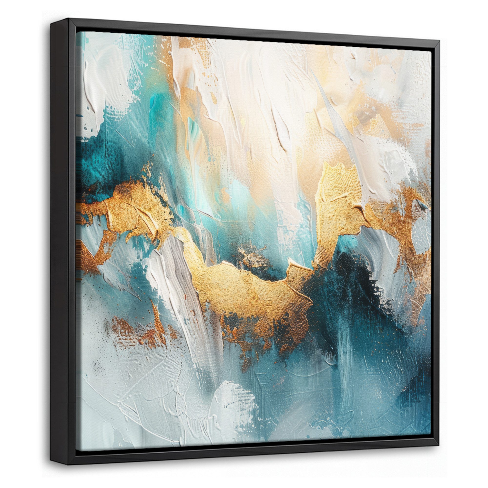 OneMillionCanvasses® Leinwandbild mit Rahmen - Abstrakt - Kunst - Gold - Blau, Fotodruck (1 St), Leinwand Bilder Klein, Wand Dekoration Aesthetic 20x20cm
