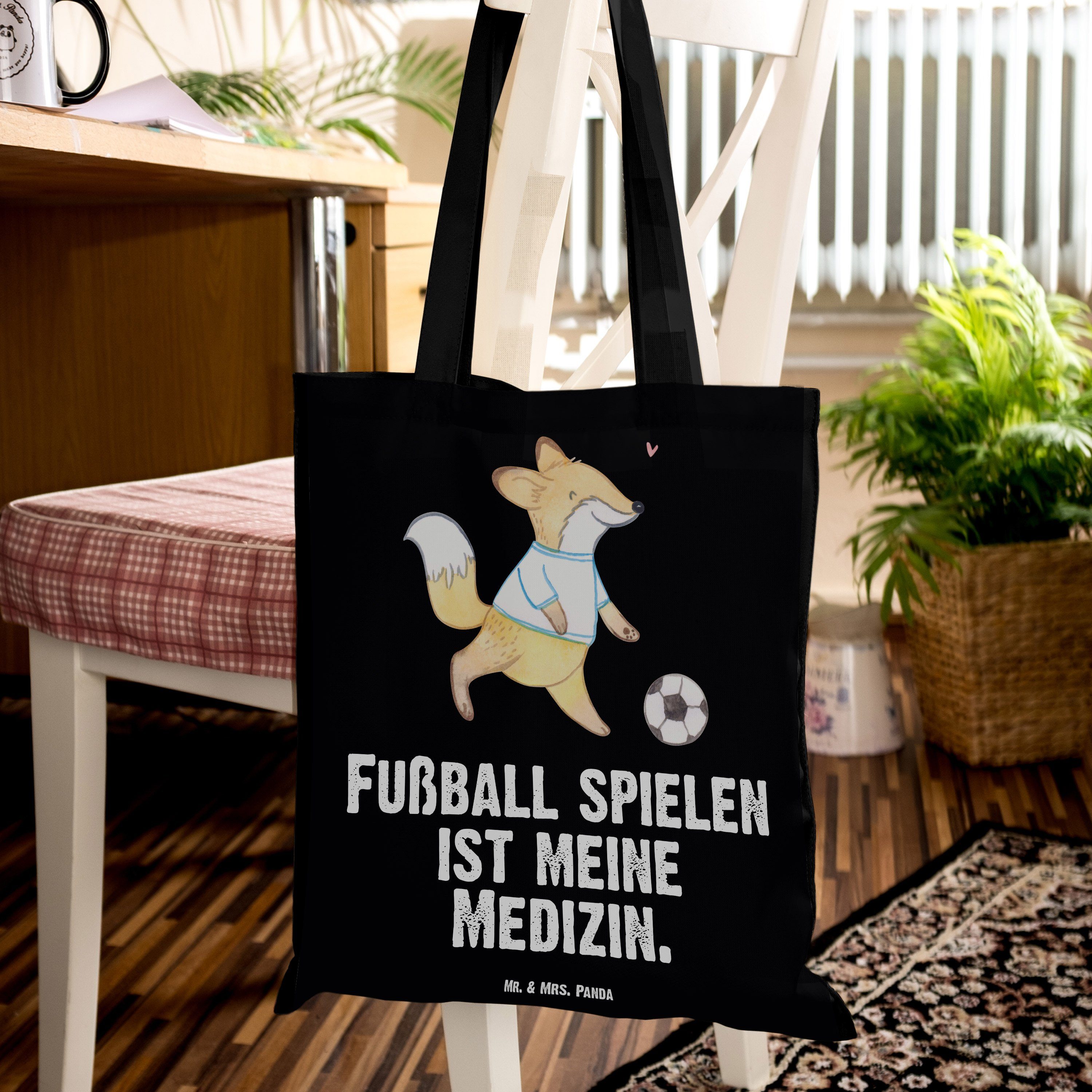Jutebeutel, Fußball Mr. Fuchs Mrs. spielen Geschenk, Fußba (1-tlg) Medizin & - - Tragetasche Schwarz Panda