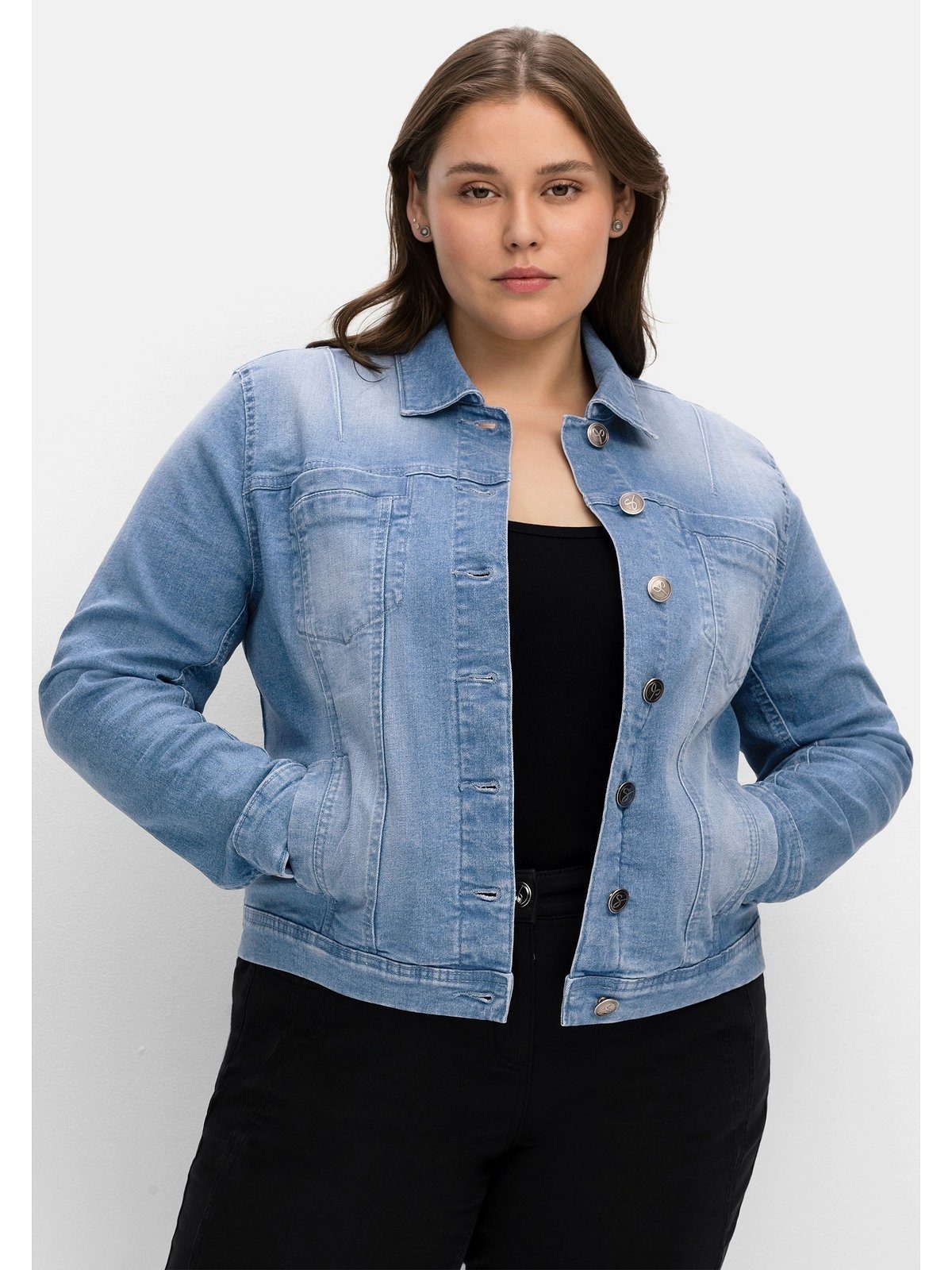 blue Große in Denim Form Jeansjacke modisch light Größen kurzer Sheego