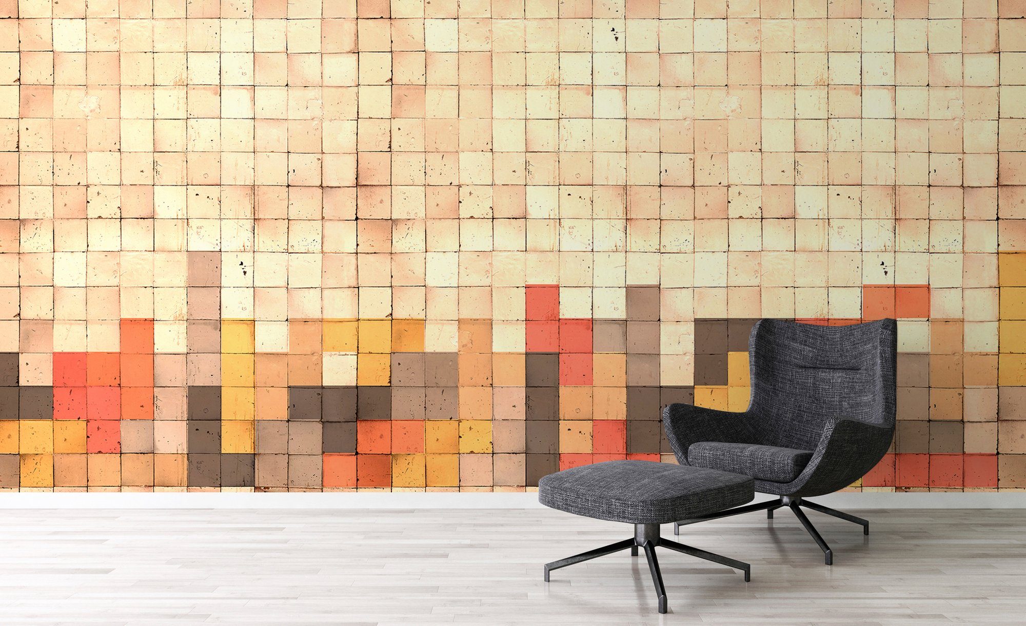 St), Tetris Schräge, Architects 2, Wand, Vlies, 47 glatt, Atelier Paper Mosaic geometrisch, Fototapete (6 Decke rot/ocker/beige
