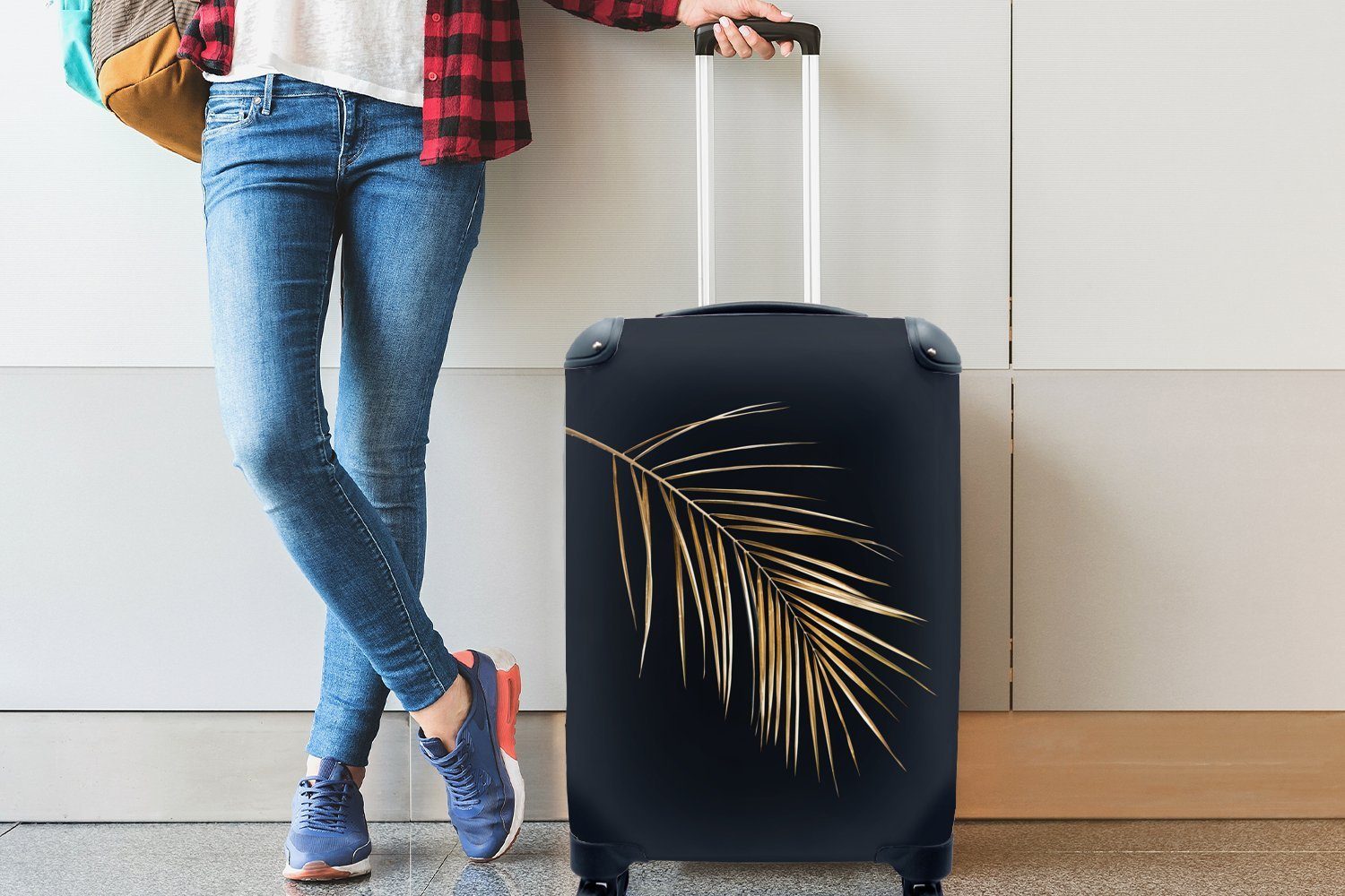 rollen, Trolley, - Gold - Reisekoffer Ferien, 4 MuchoWow Rollen, Farn für mit Schwarz, Handgepäckkoffer Reisetasche Handgepäck