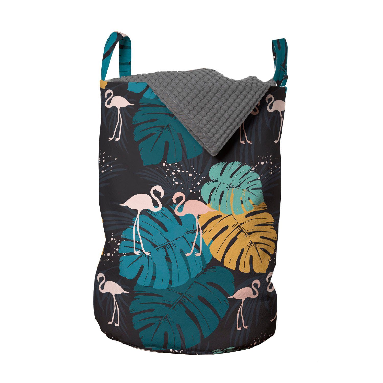 Abakuhaus Wäschesäckchen Wäschekorb mit Griffen Kordelzugverschluss für Waschsalons, Safari Flamingos Tropic Monstera
