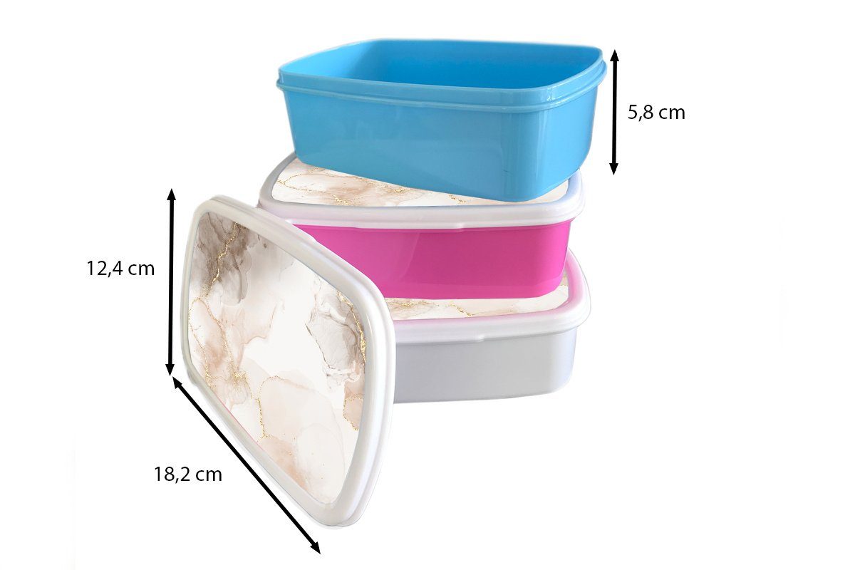 Kinder Mädchen Kunststoff, - Braun (2-tlg), Erwachsene, für für Jungs und und Brotbox MuchoWow Lunchbox weiß Golden, - Brotdose, Marmor