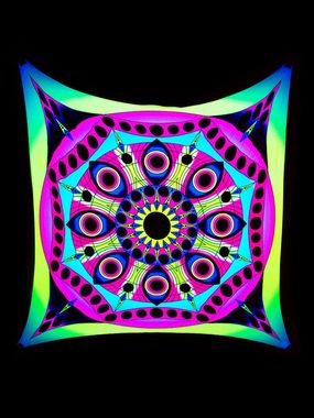 Wandteppich Schwarzlicht Segel Spandex Goa "Psy Eyes Mandala", 3x3m, PSYWORK, UV-aktiv, leuchtet unter Schwarzlicht