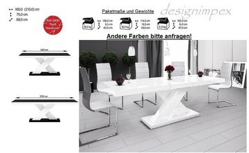 designimpex Esstisch Design Esstisch Tisch HE-888 Weiß Hochglanz ausziehbar 160 bis 210 cm