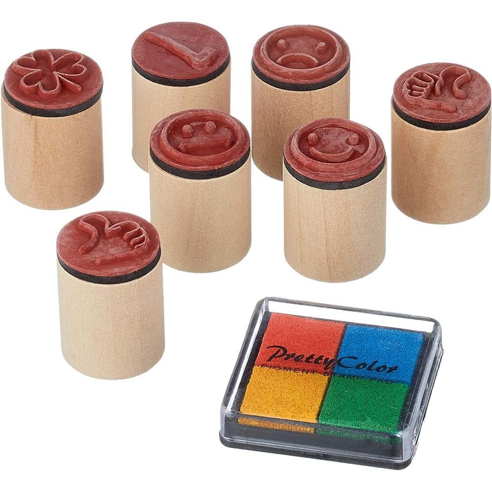 goki Stempel 7 Motive mit Stempelkissen in 4 Farben, Kleeblatt Smile Daumen