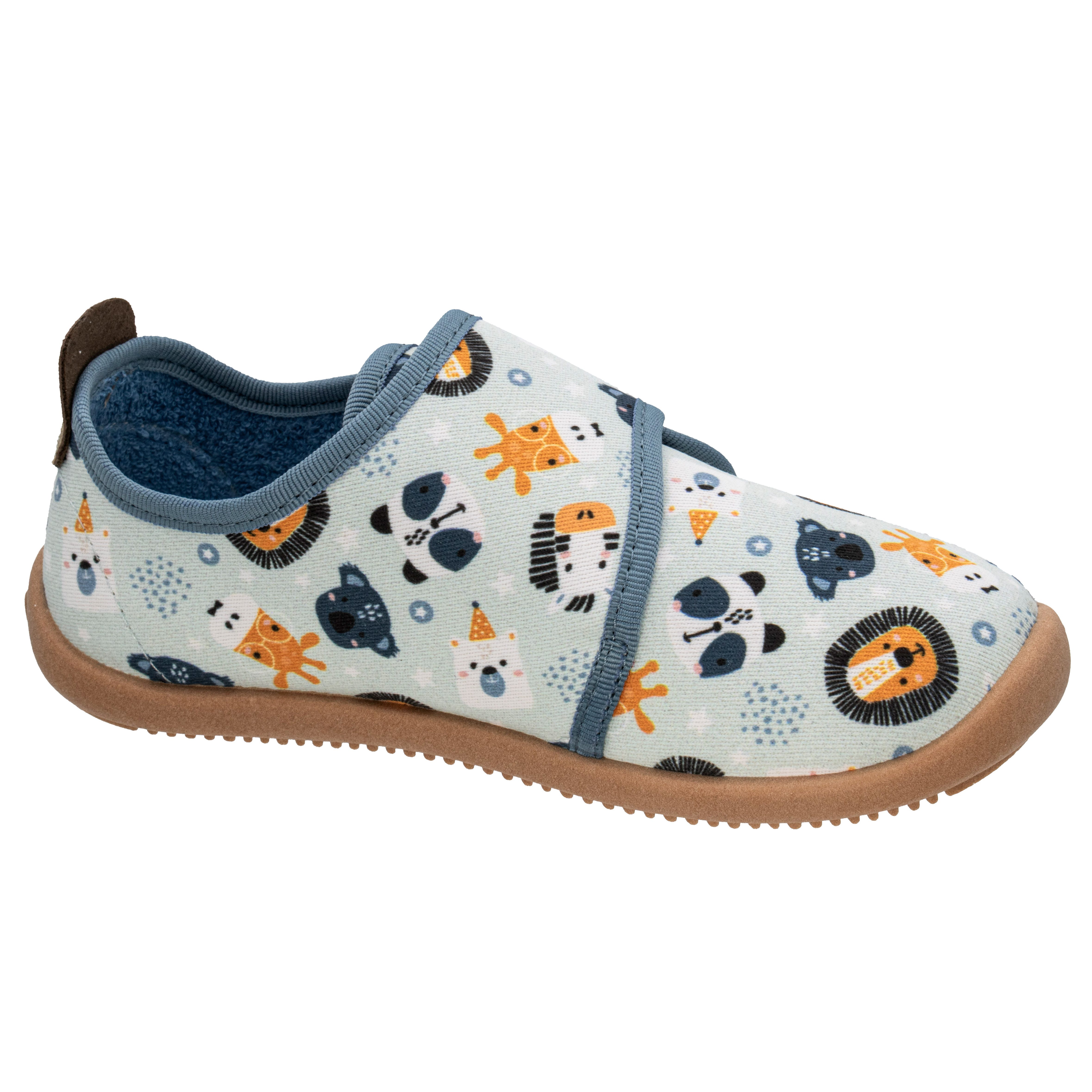 Fischer-Markenschuh Softer Hausschuh für Kinder, aus Baumwolle, mit Frotteefutter, Klettverschluss