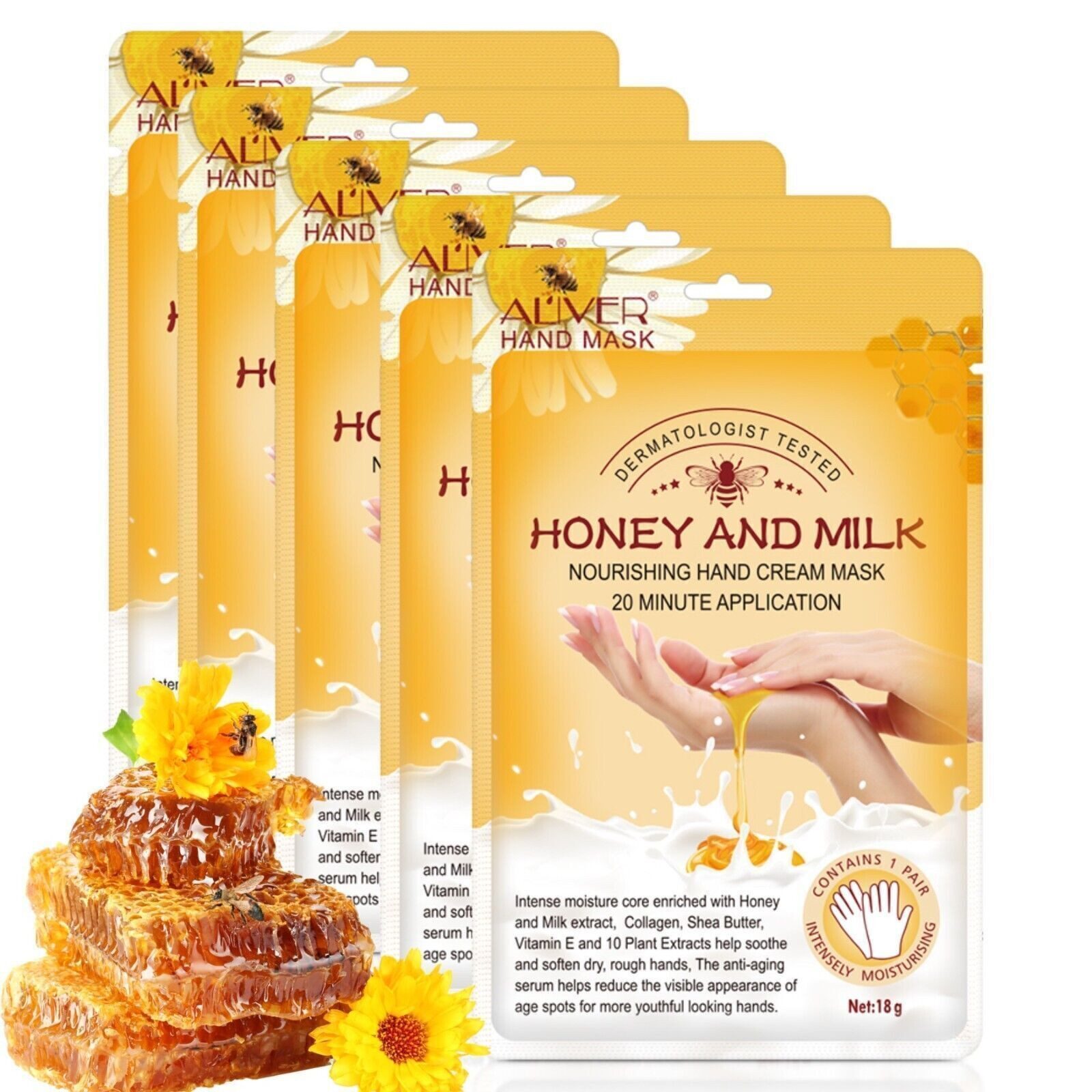 ALIVER Handcreme Pflegecreme Handmaske Honig Milchextrakt Aliver, 5-tlg.