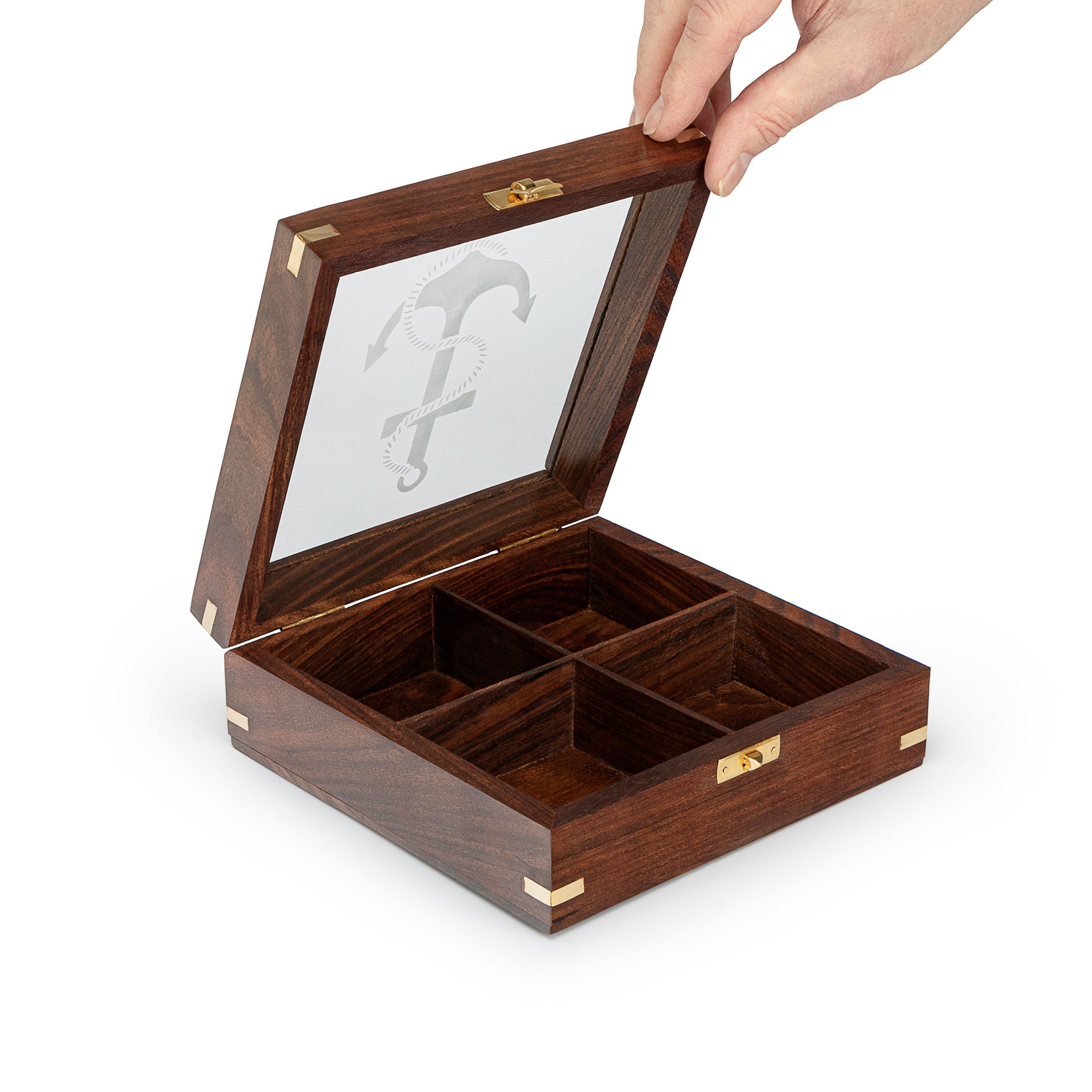 NKlaus Aufbewahrungsbox Maritim Aufbewahrungsbox für Uhren,Schmuck aus Holz mit Samtkissen 19x (Lieferumfang: 1 Stück)