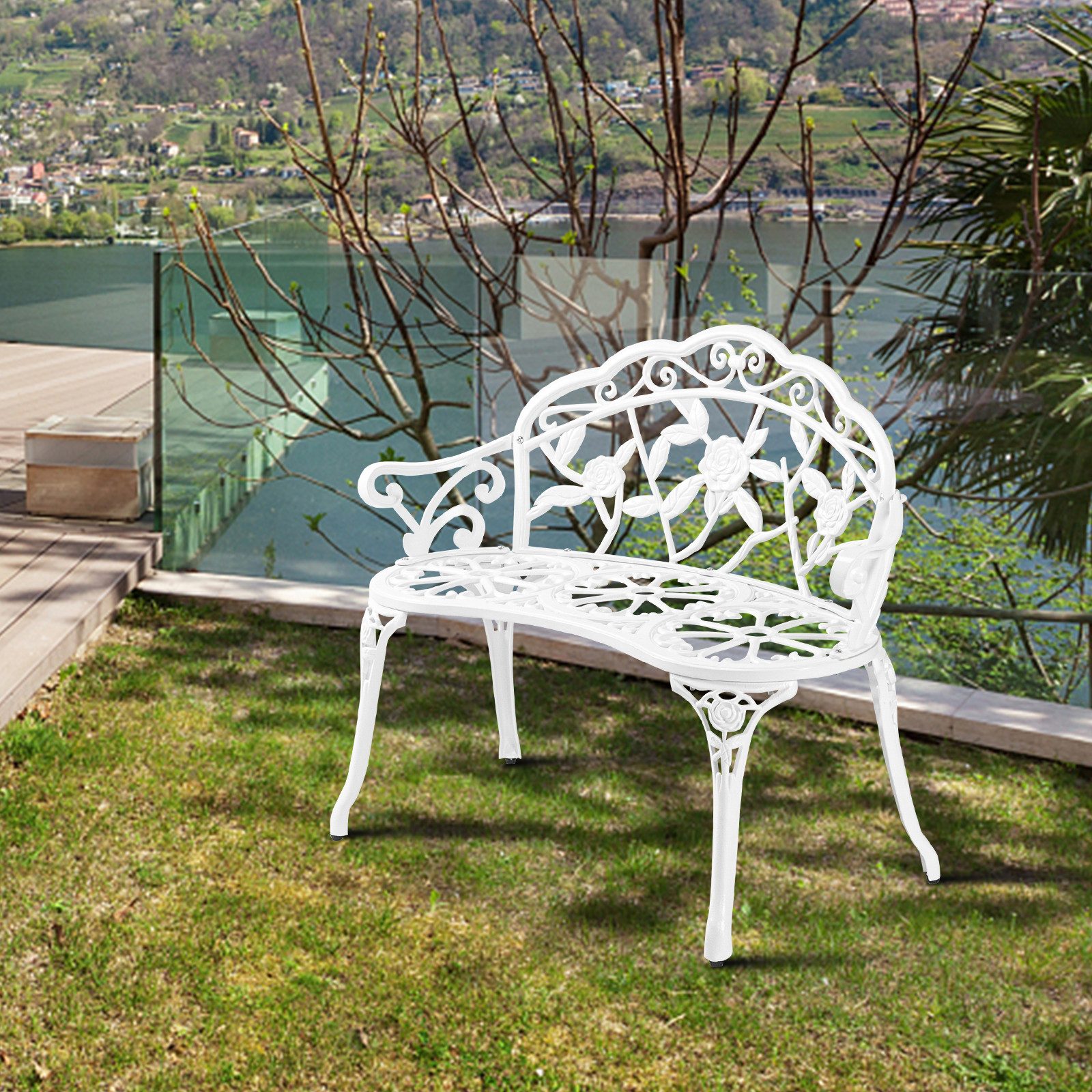 VINGLI Bank Gartenbank Metall Aluminium Rose, wetterfeste Sitzbank für 2 Sitzer – Bild 5 von 5