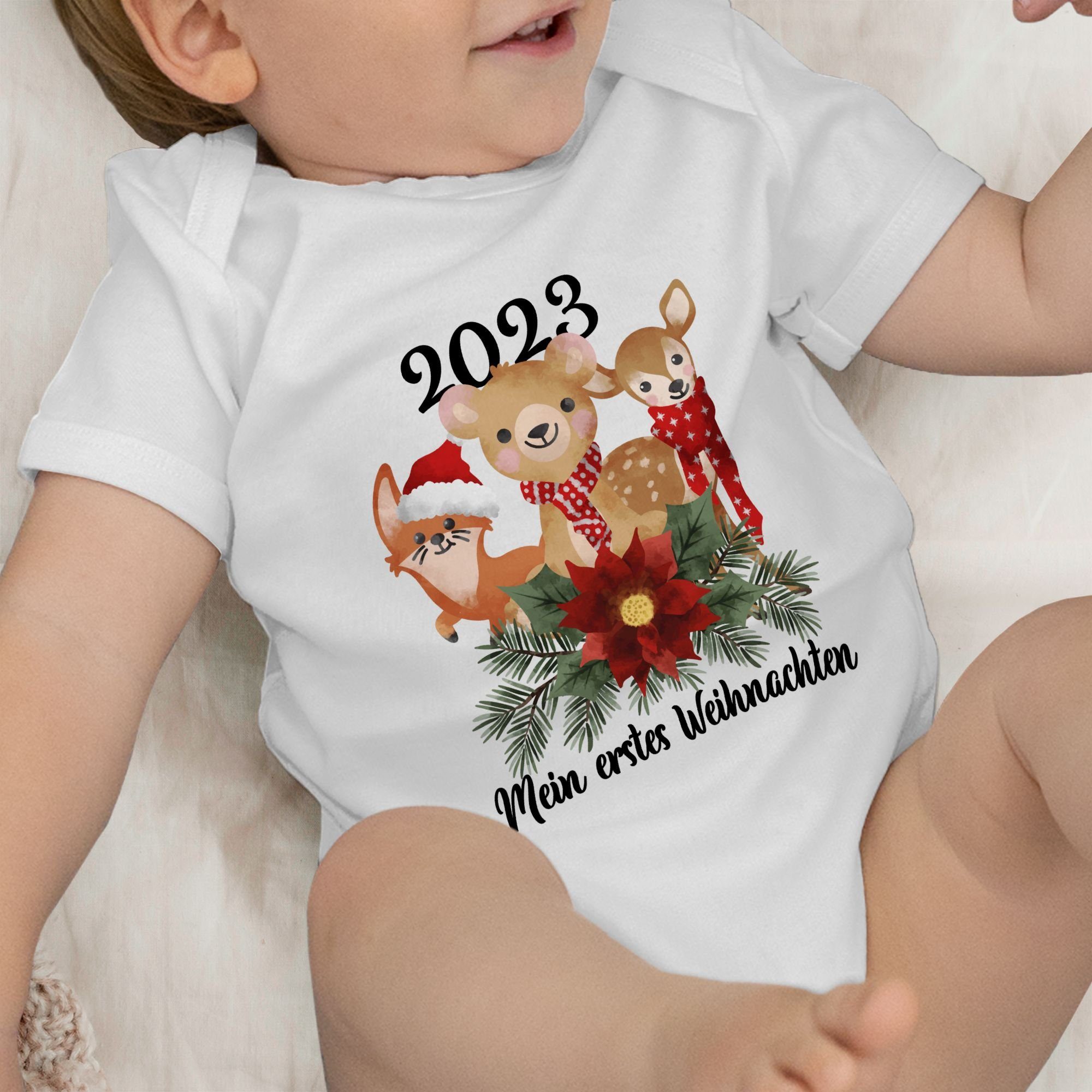 Weihnachten Weiß Shirtracer 2023 Weihnachten 1 Shirtbody erstes Mein Kleidung schwarz Tieren - süßen Baby mit