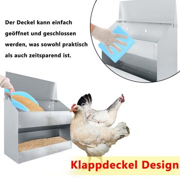 AUFUN Futterautomat 15KG mit Handschuhen & Löffel Mühelose Geflügelfütterung Hühner Feeder, Automatischer Hühner Feeder Futterautomat Geflügel Hühnerfutterautomat