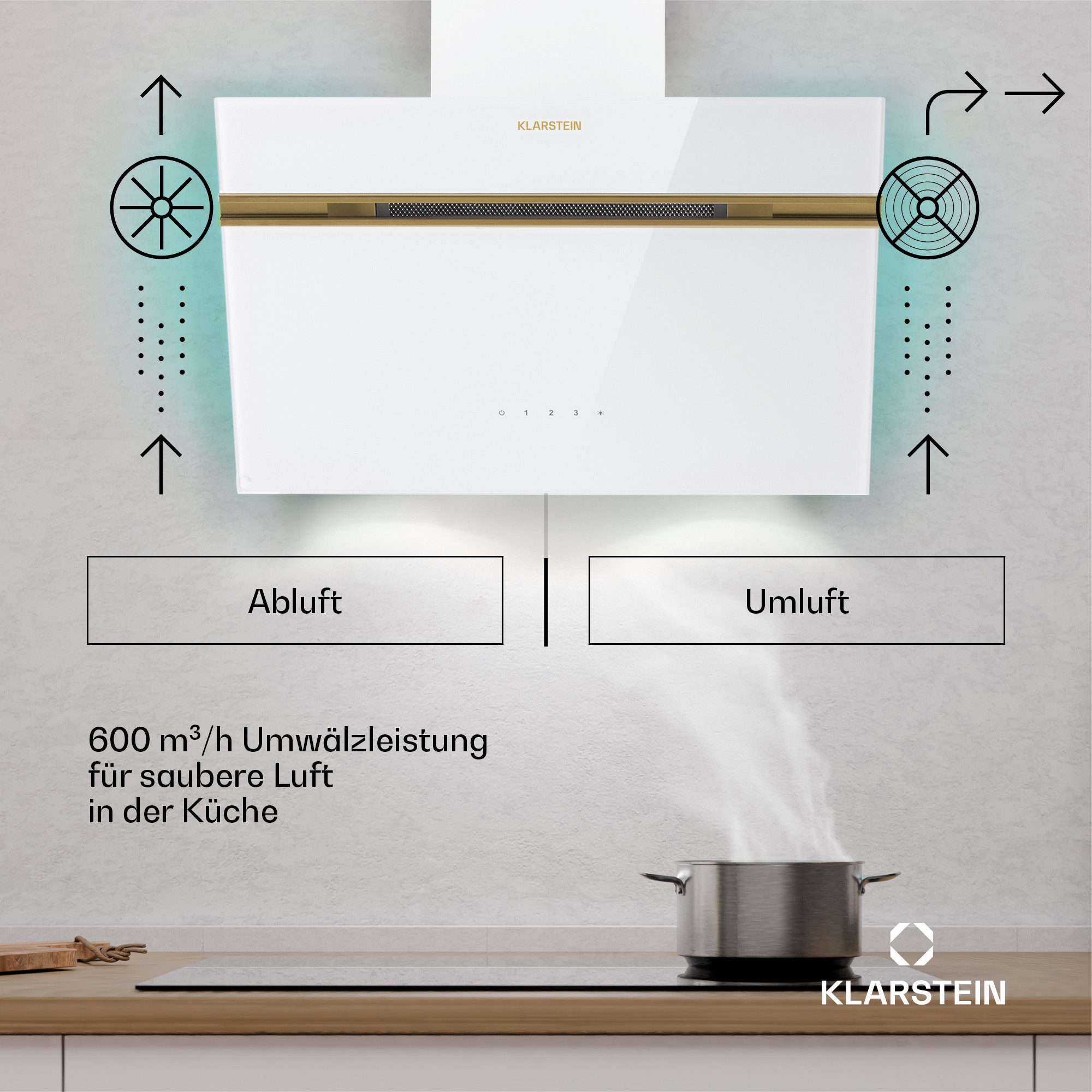 Klarstein Deckenhaube Alina 60 Alina 60, Dunstabzugshaube Küche Abzughaube Abluft Umluft Edelstahl LED