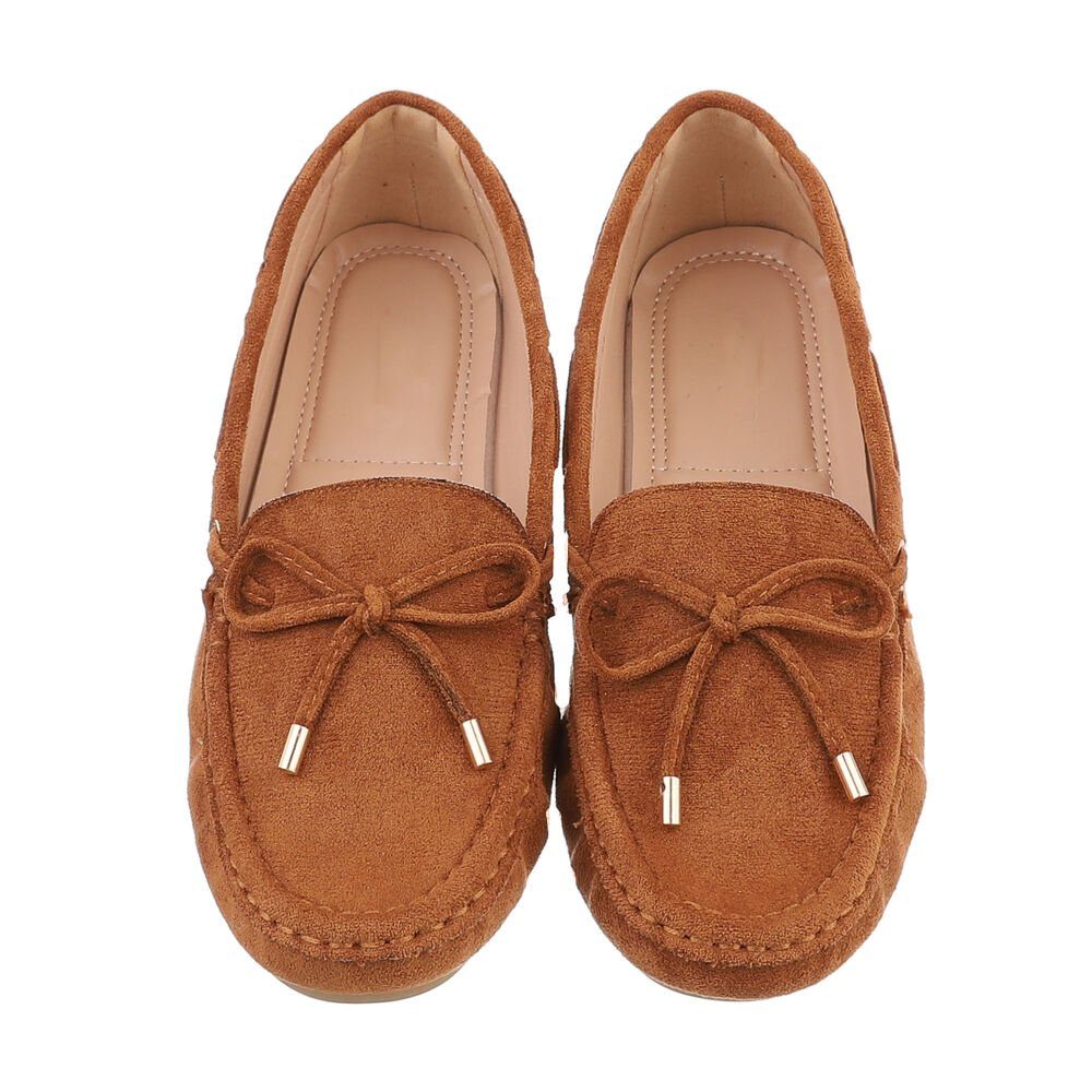 Ital-Design Damen Mokassins Freizeit Slipper (85743924) Flach Mokassins in Camel