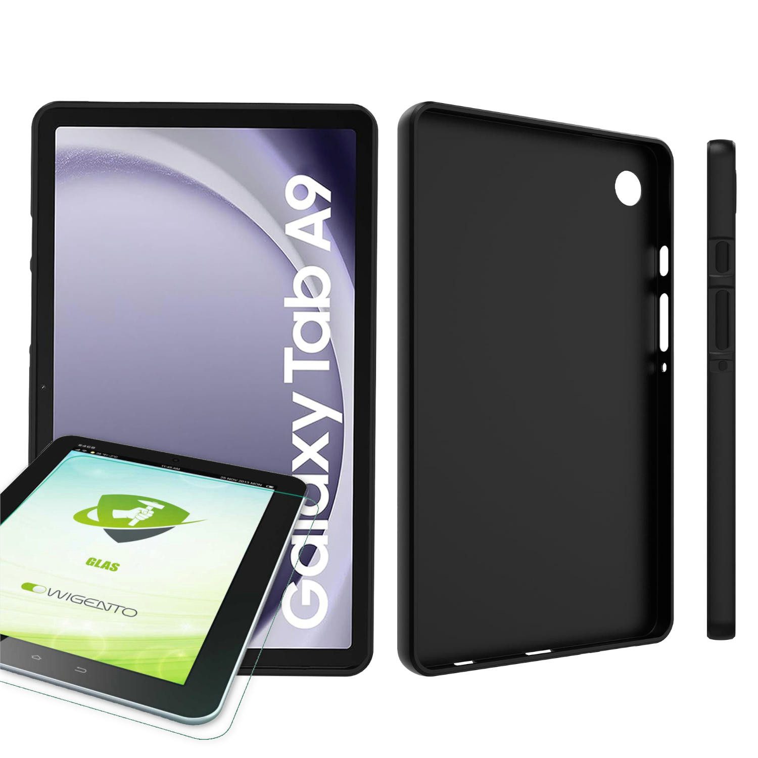 Wigento Tablet-Hülle Für Samsung Galaxy Tab A9 Hülle Tablet Hülle Tasche + Hart Glas